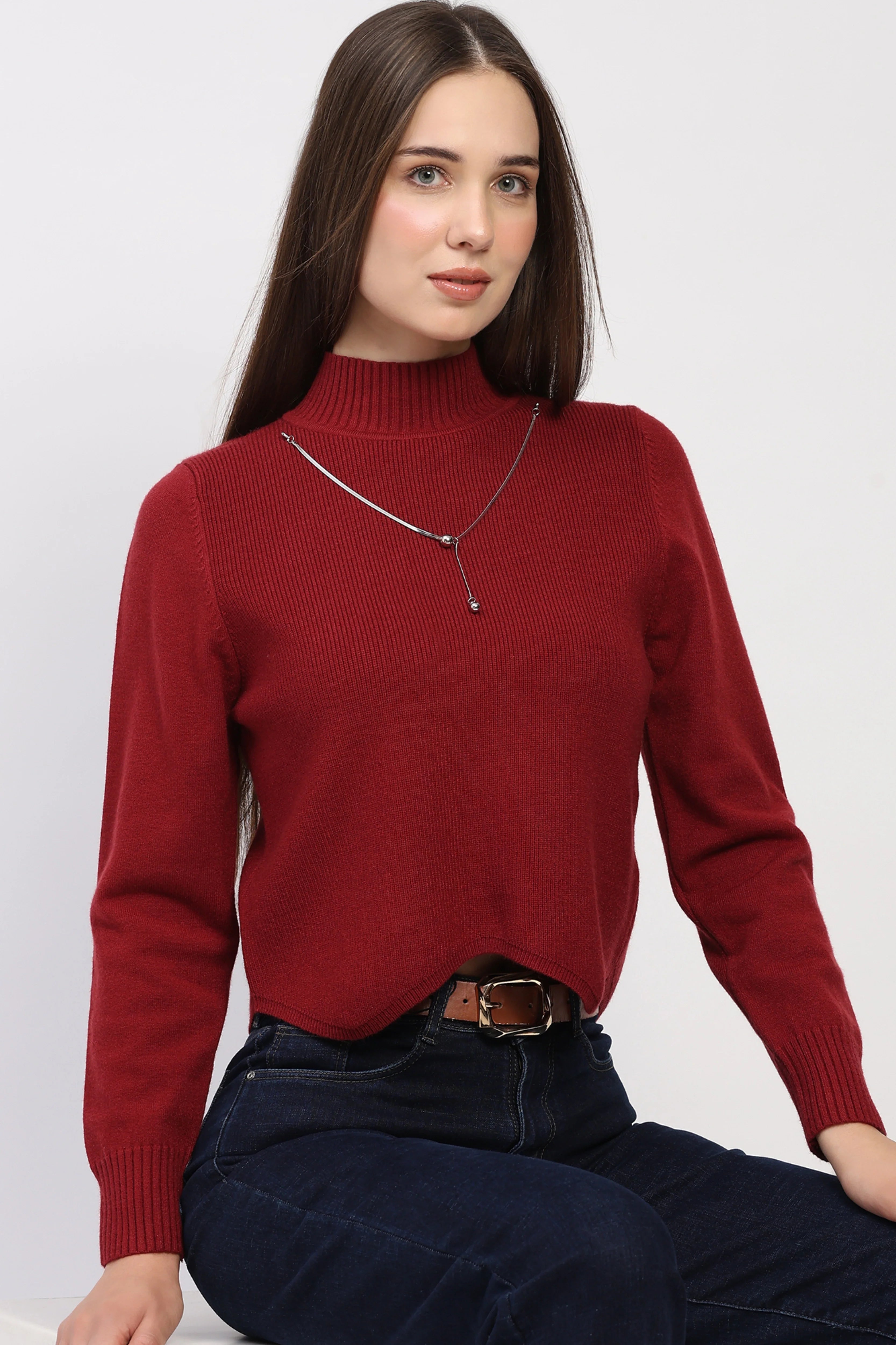 Cherry Scalloped Hem Pullover