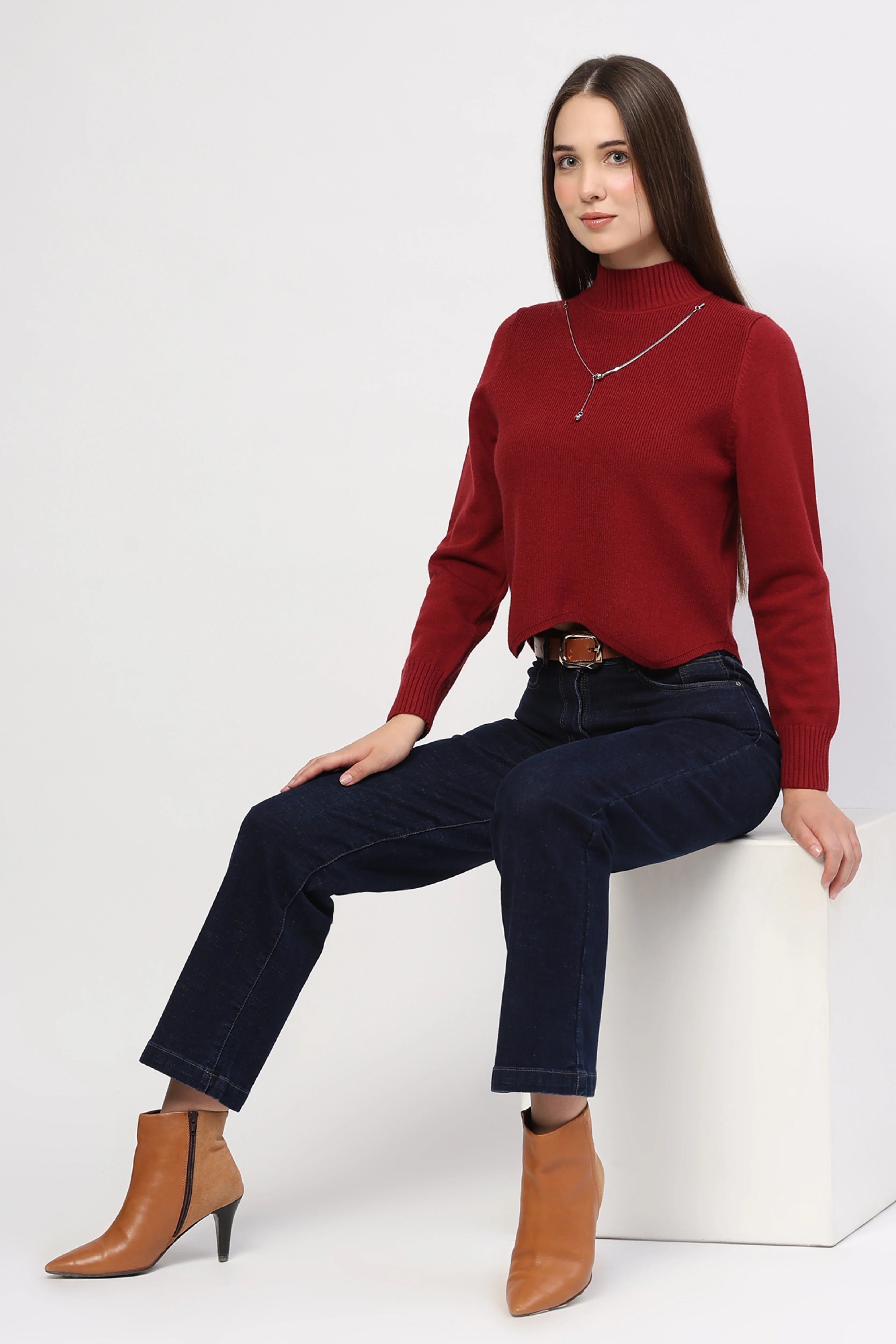 Cherry Scalloped Hem Pullover
