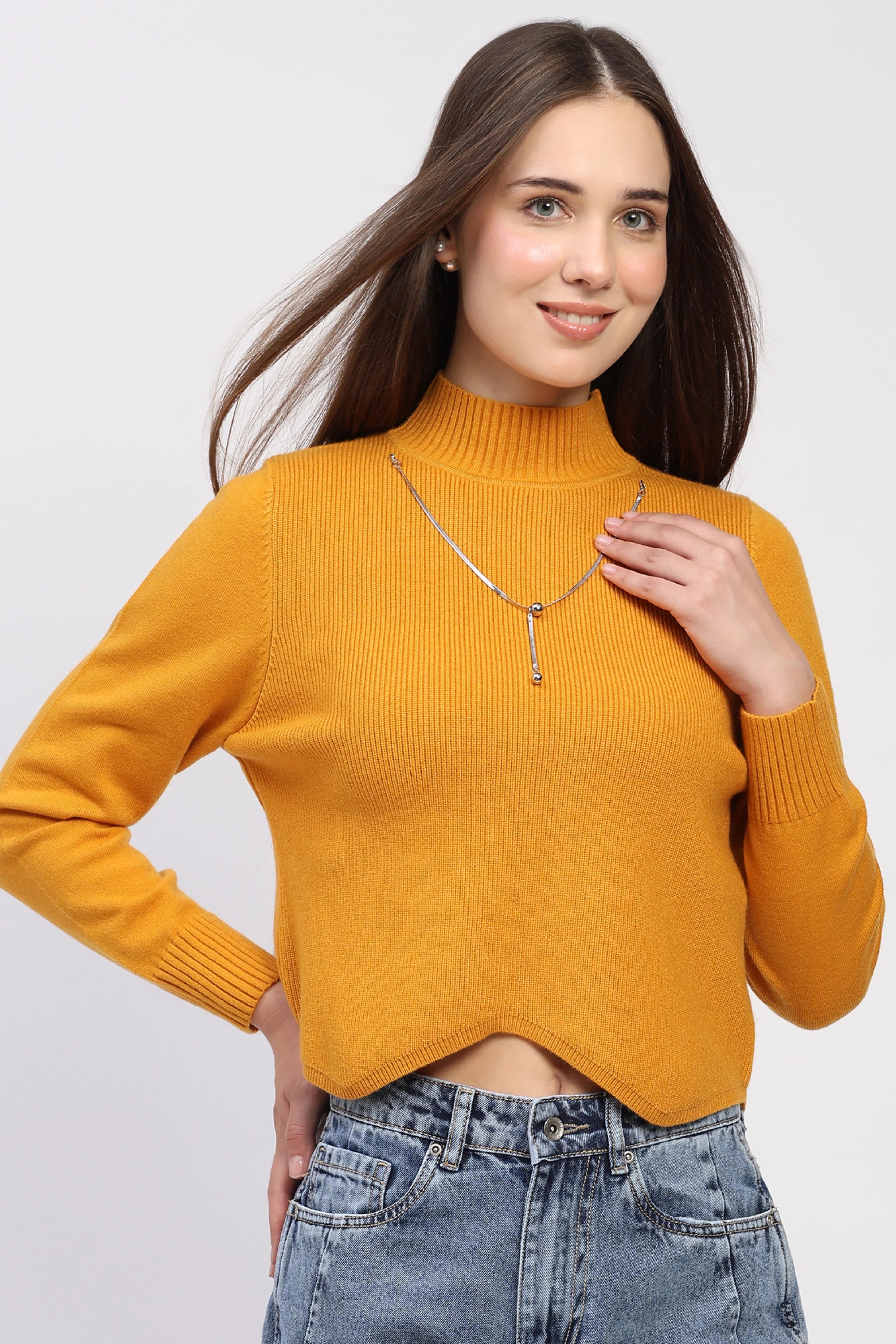 Mustard Scalloped Hem Pullover