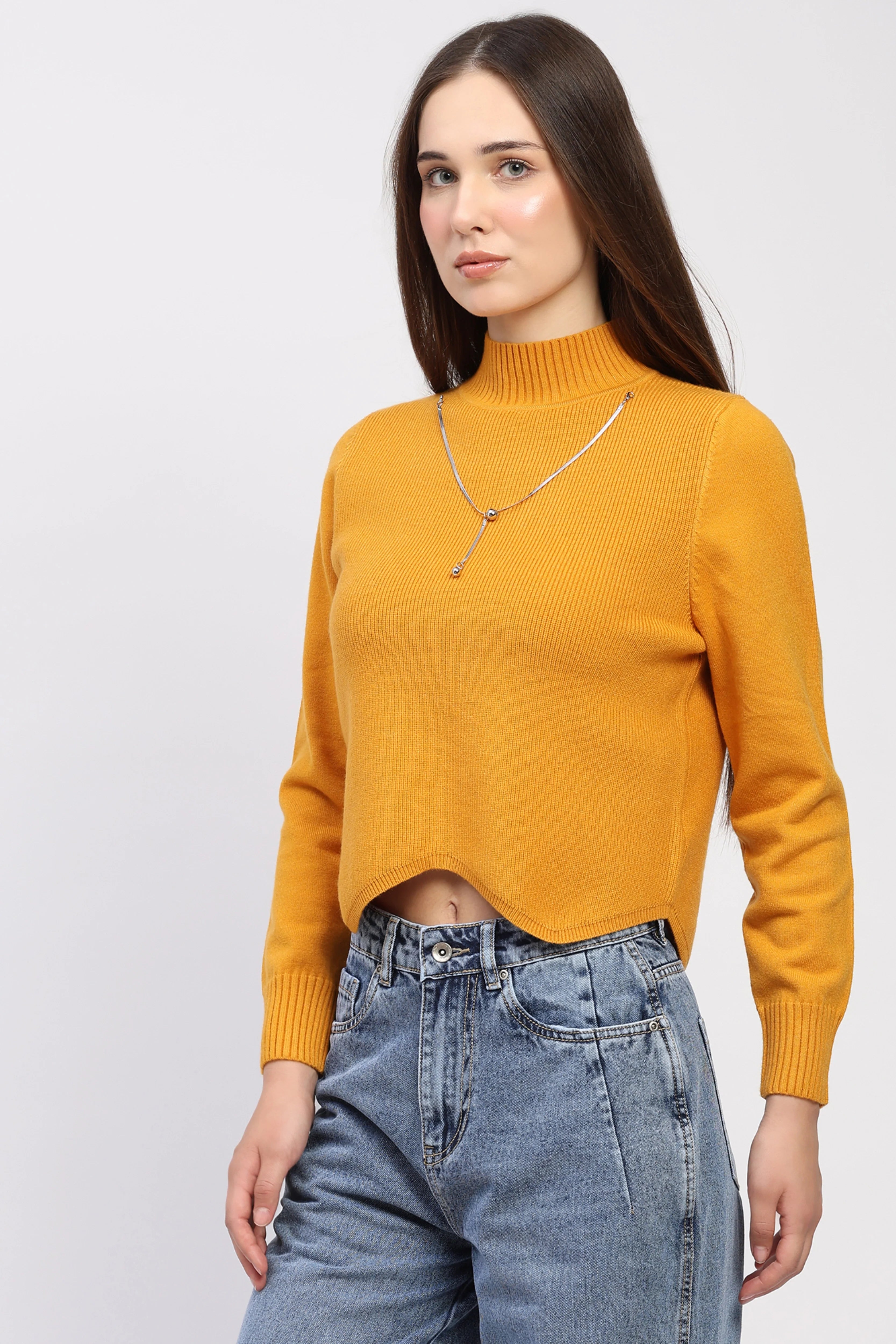Mustard Scalloped Hem Pullover