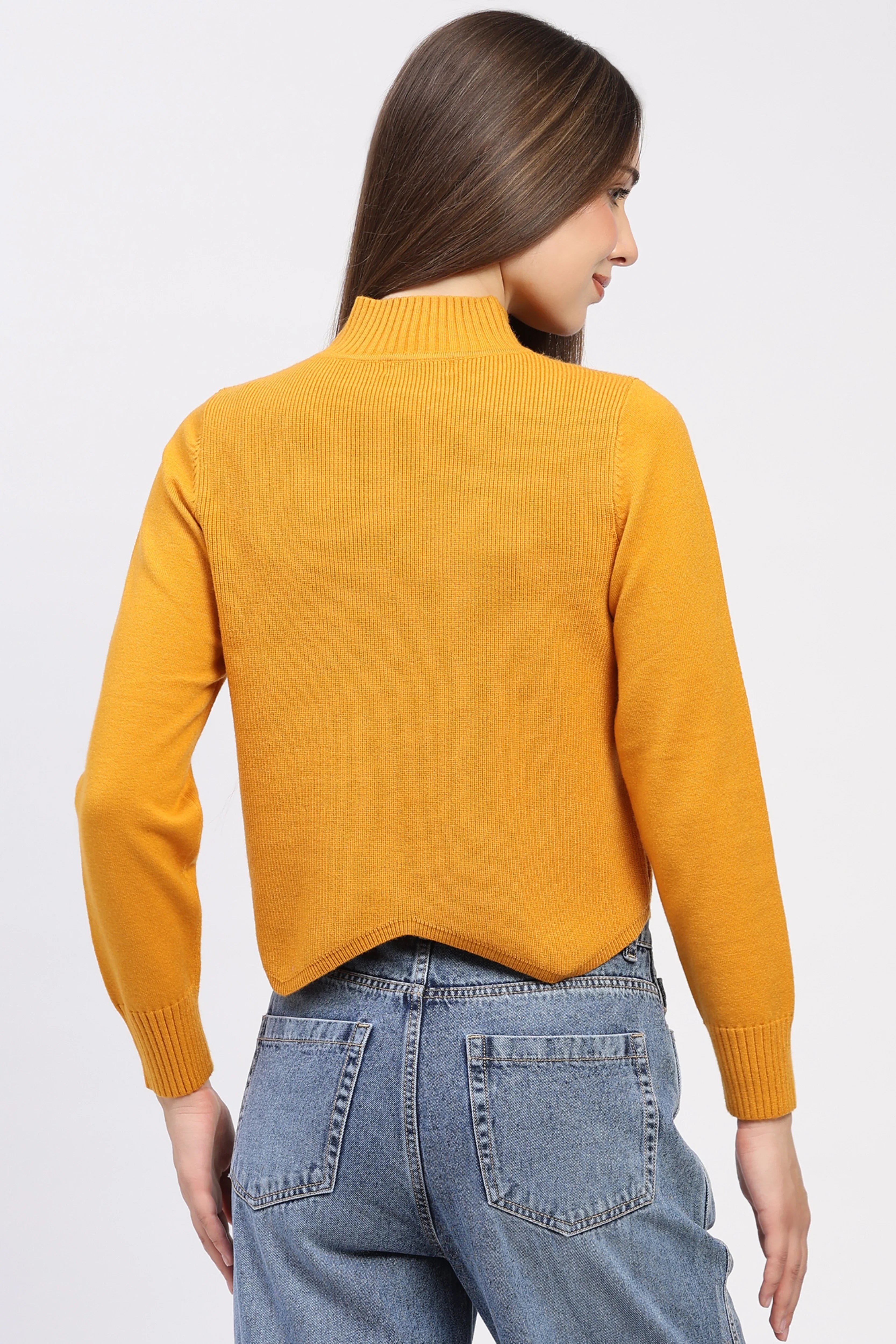 Mustard Scalloped Hem Pullover