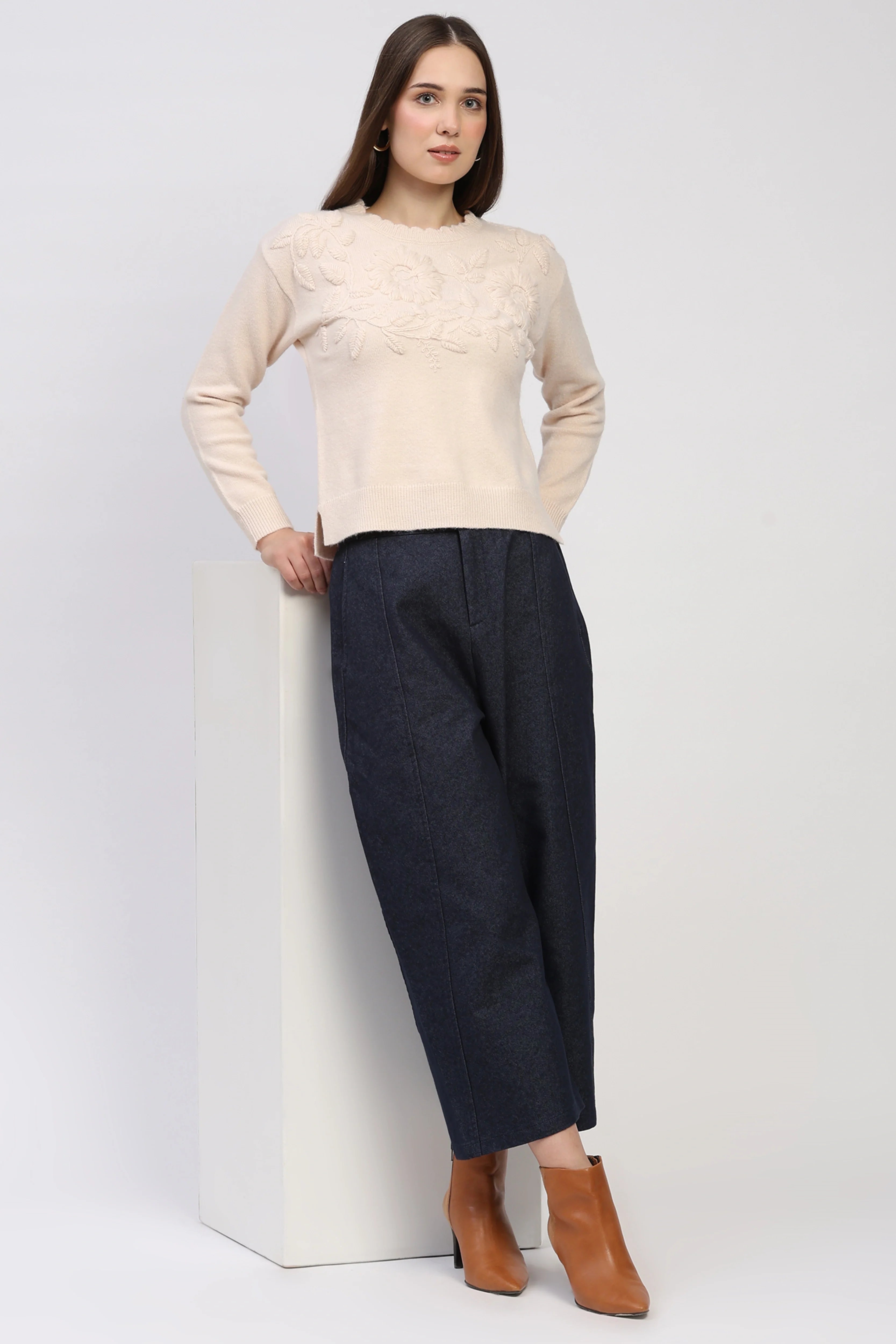 Floral Embroidered Knit Sweater