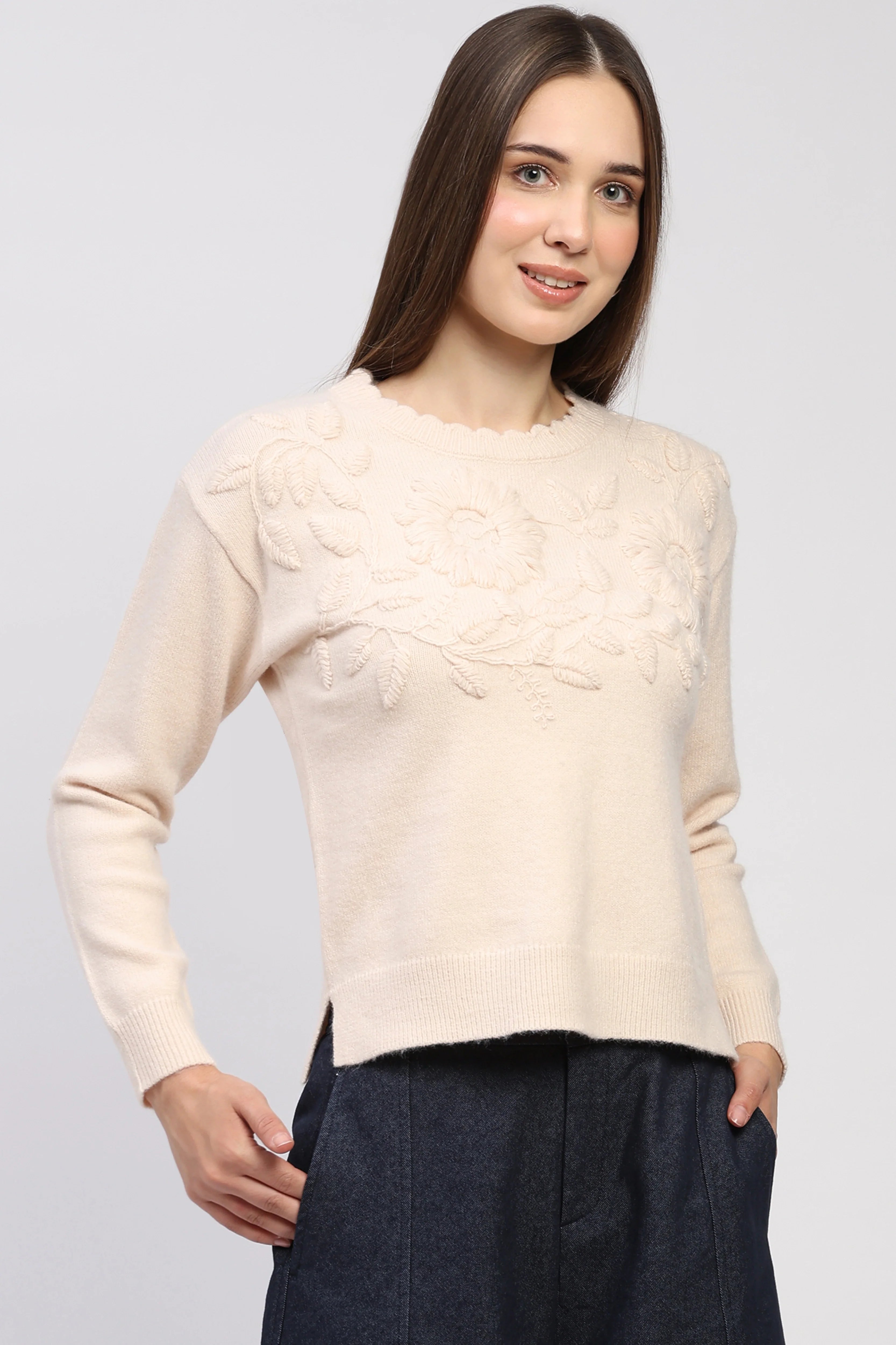 Floral Embroidered Knit Sweater