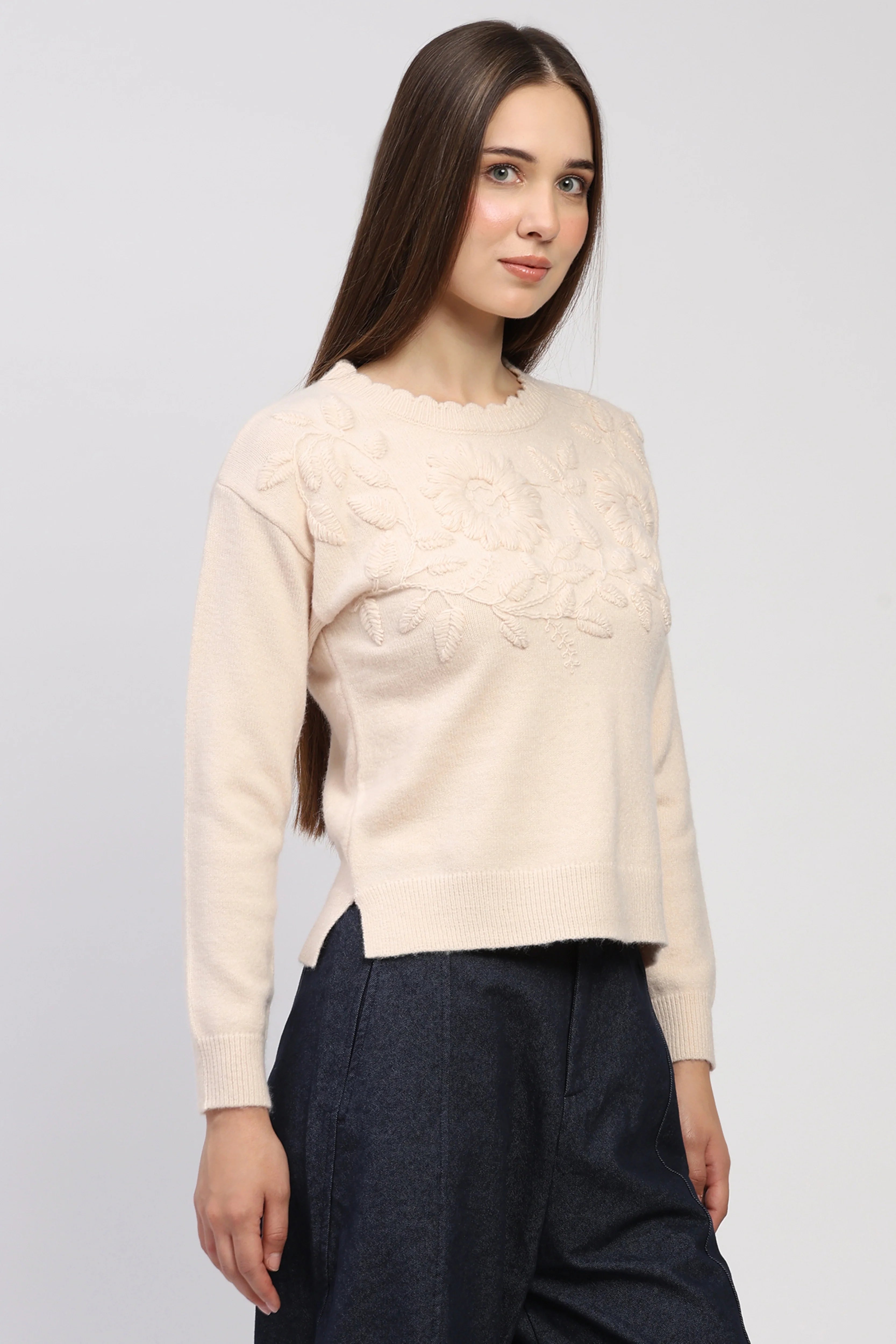 Floral Embroidered Knit Sweater