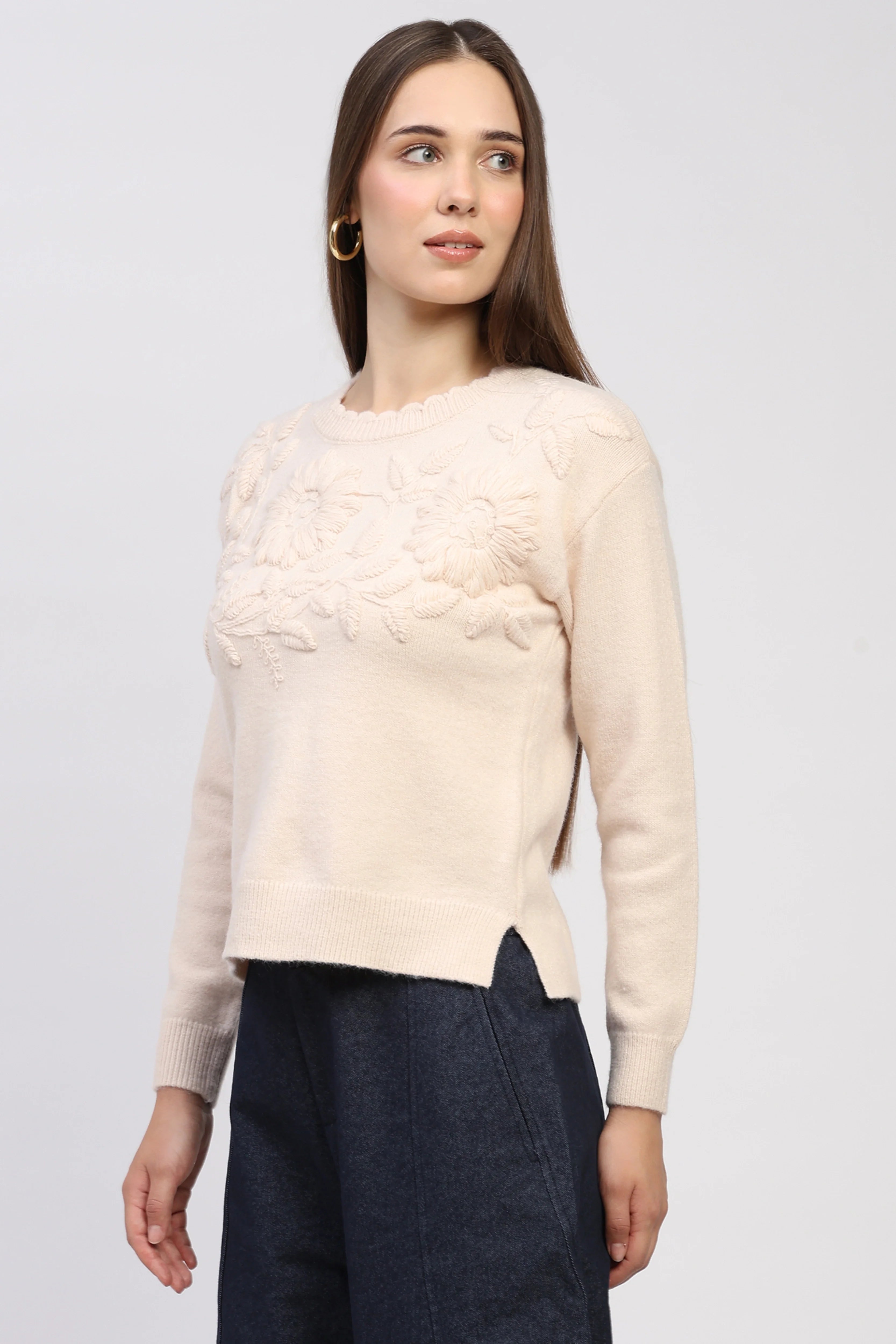 Floral Embroidered Knit Sweater