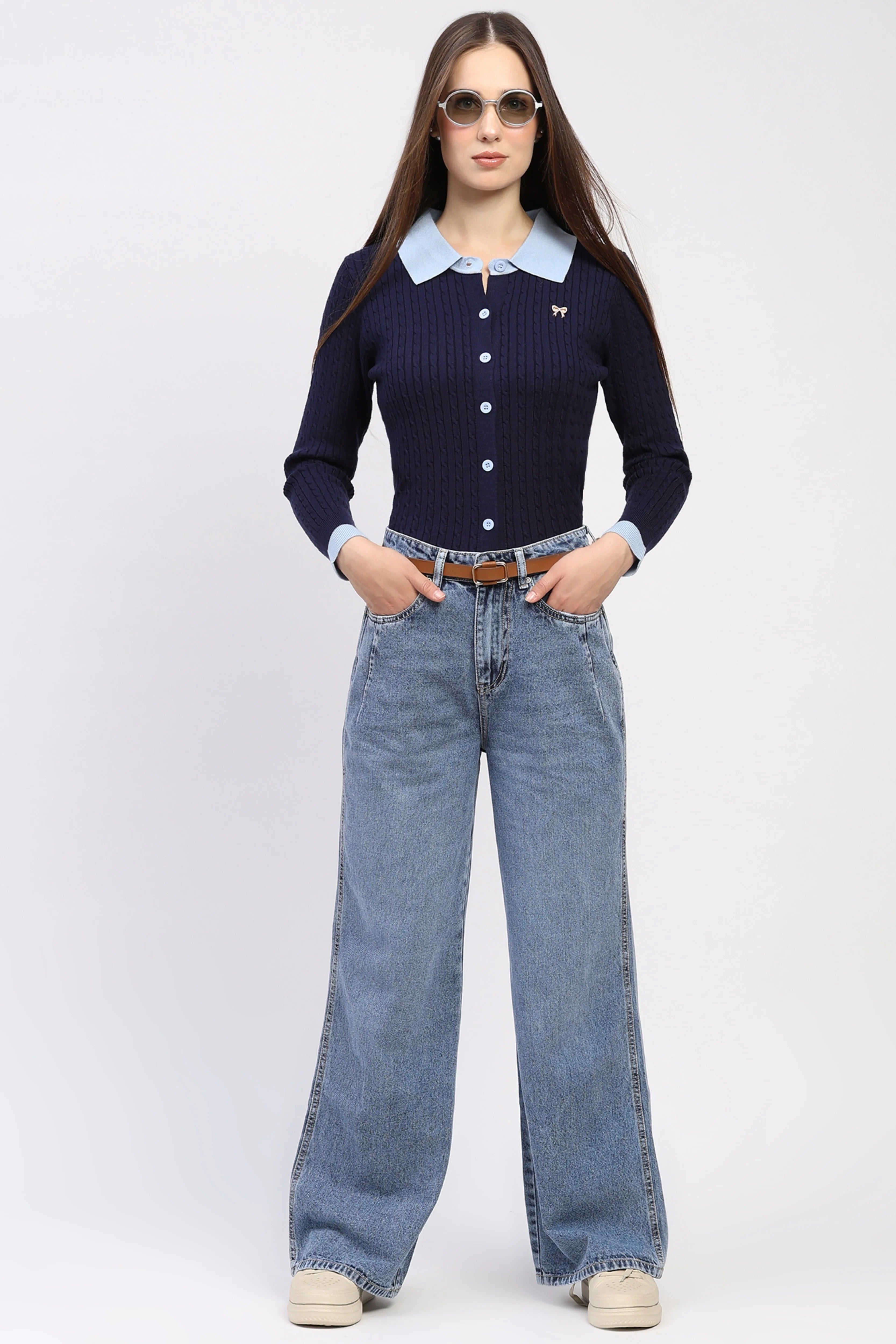 Navy Contrast Collar Pullover