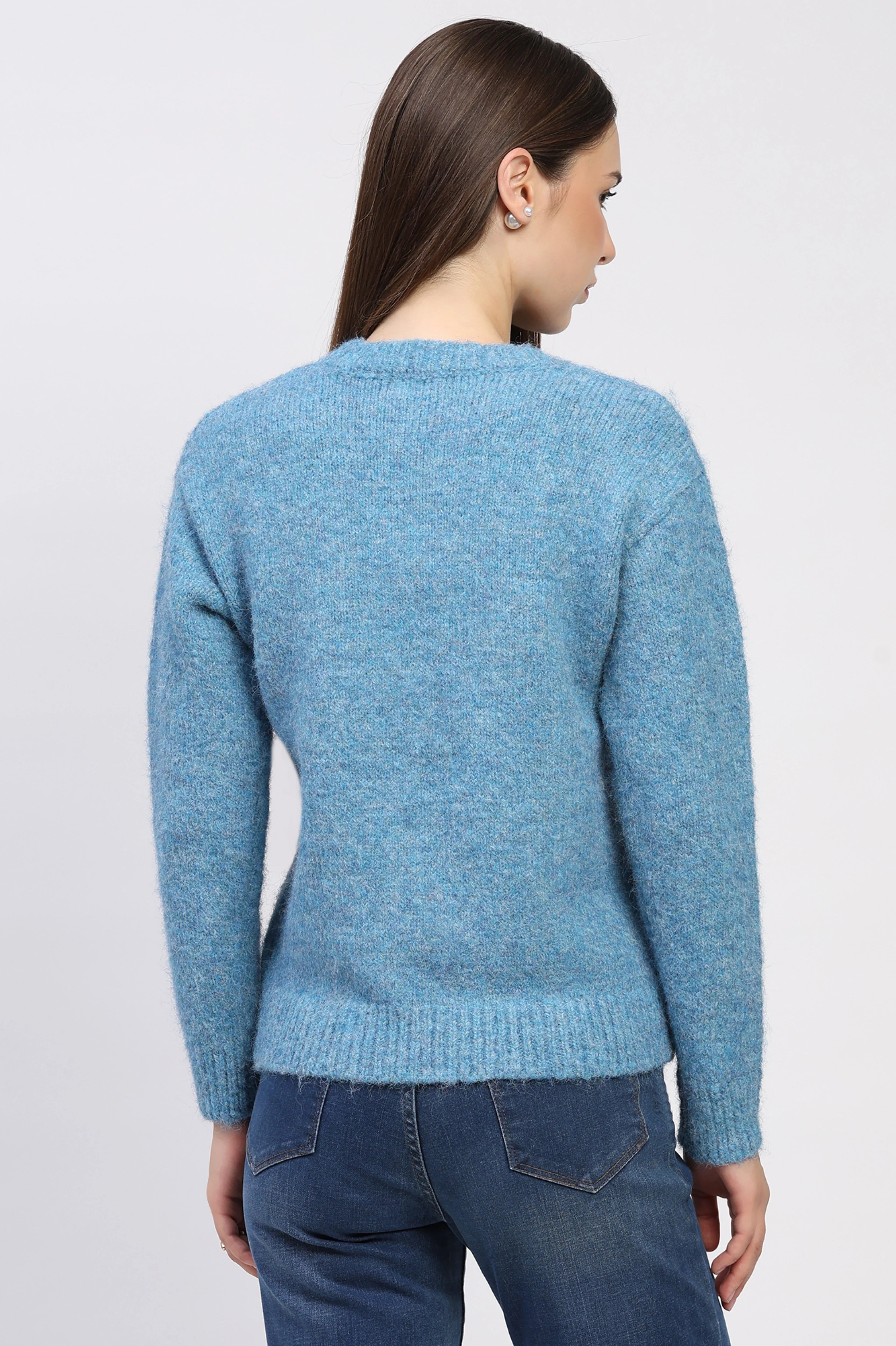Blue Fortune Dog Embroidered Pullover