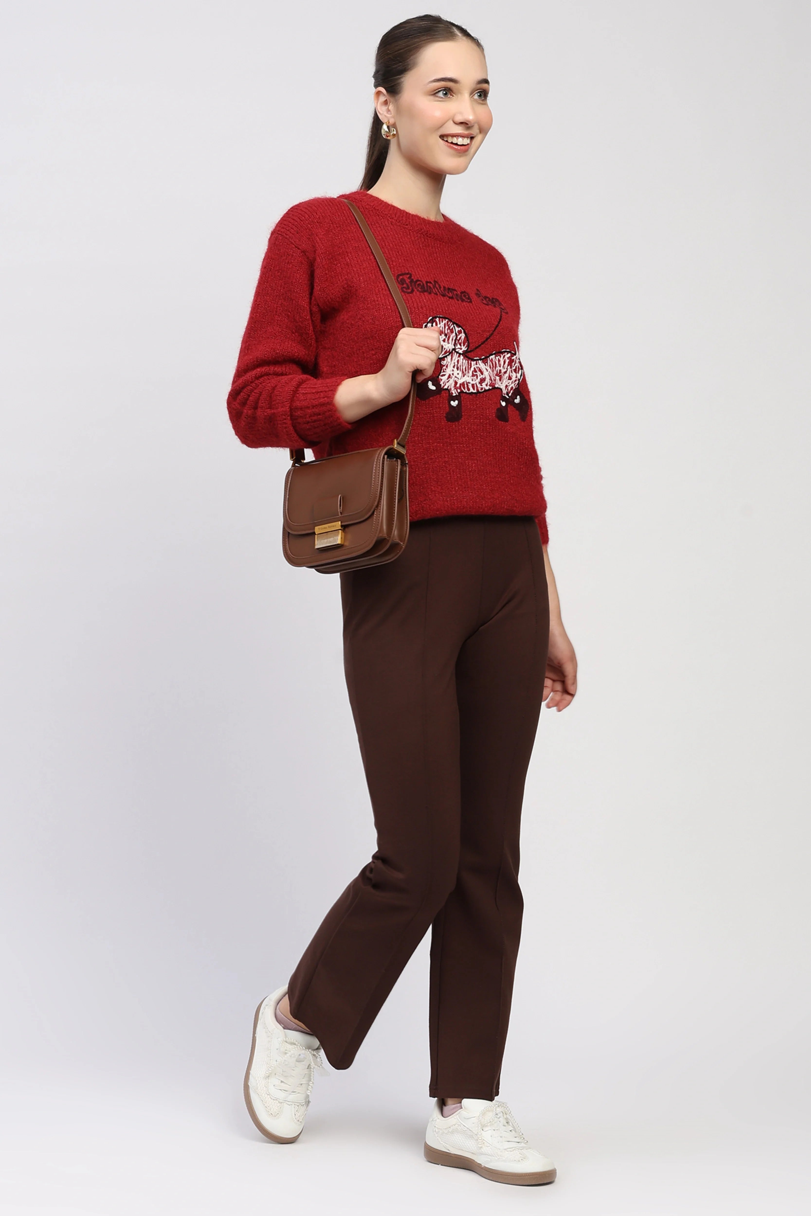 Fortune Dog Embroidered Red Pullover