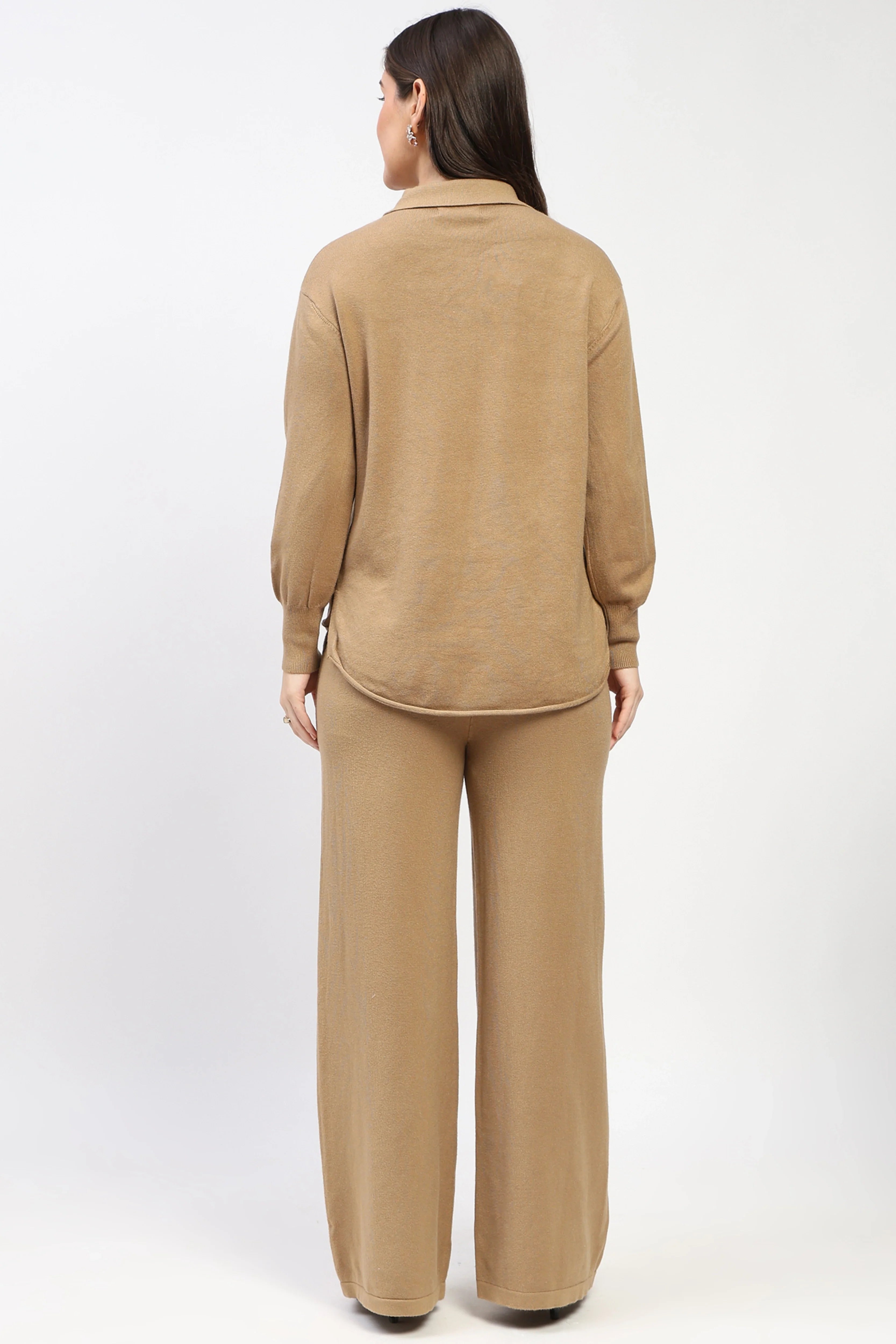 Camel Winter Knit Co-ord Set-Global Republic