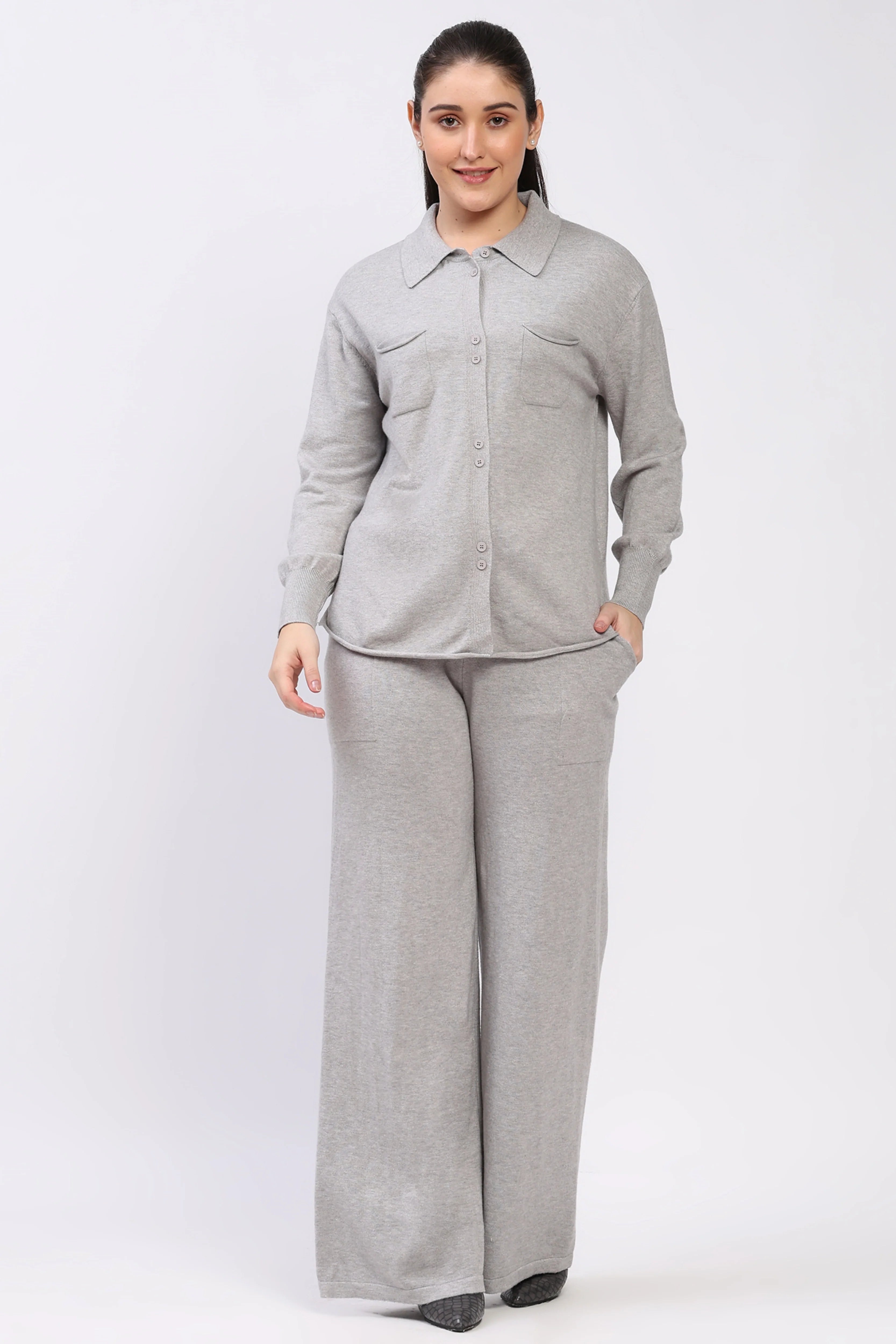 Light Grey Winter Knit Co-ord Set-Global Republic