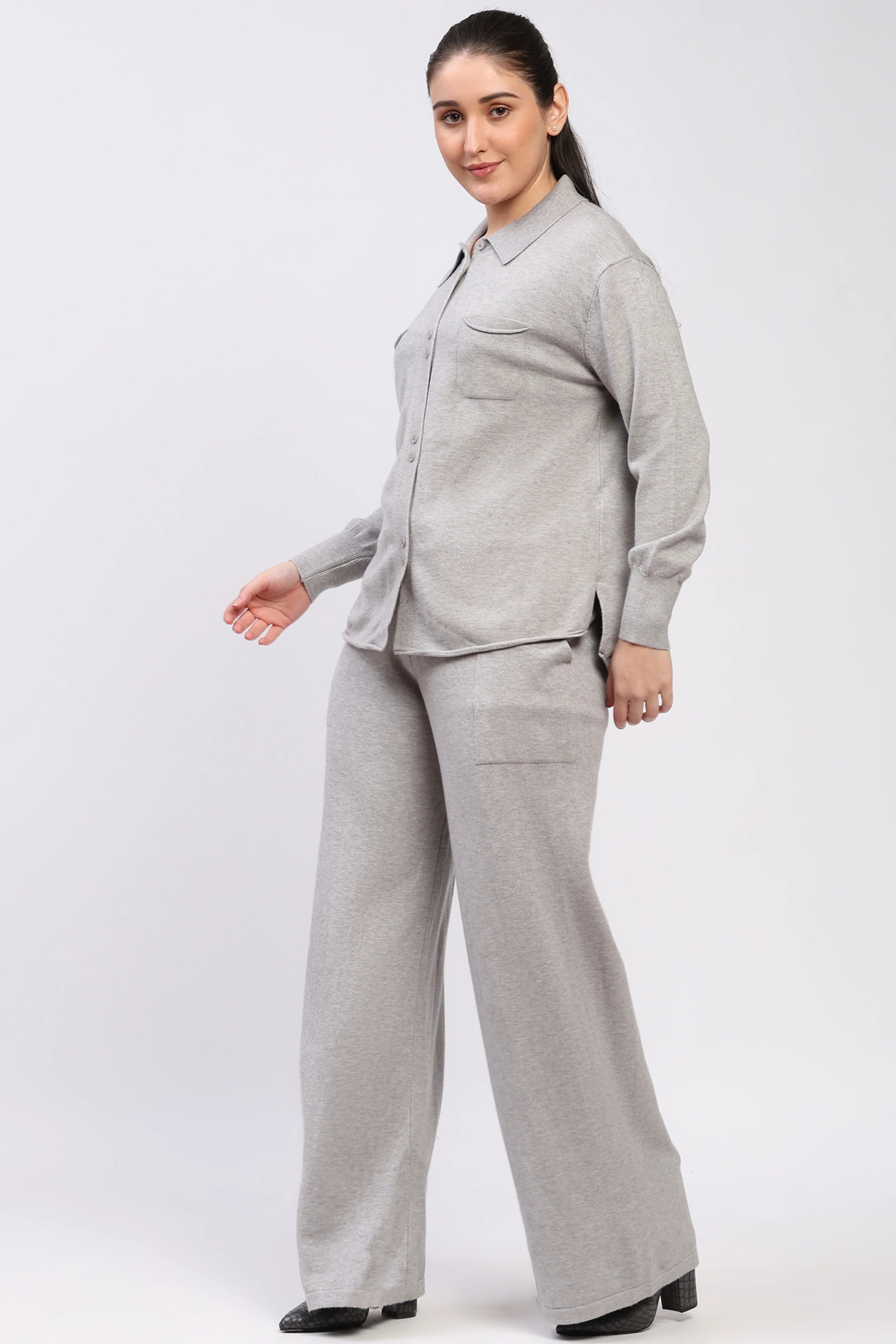 Light Grey Winter Knit Co-ord Set-Global Republic