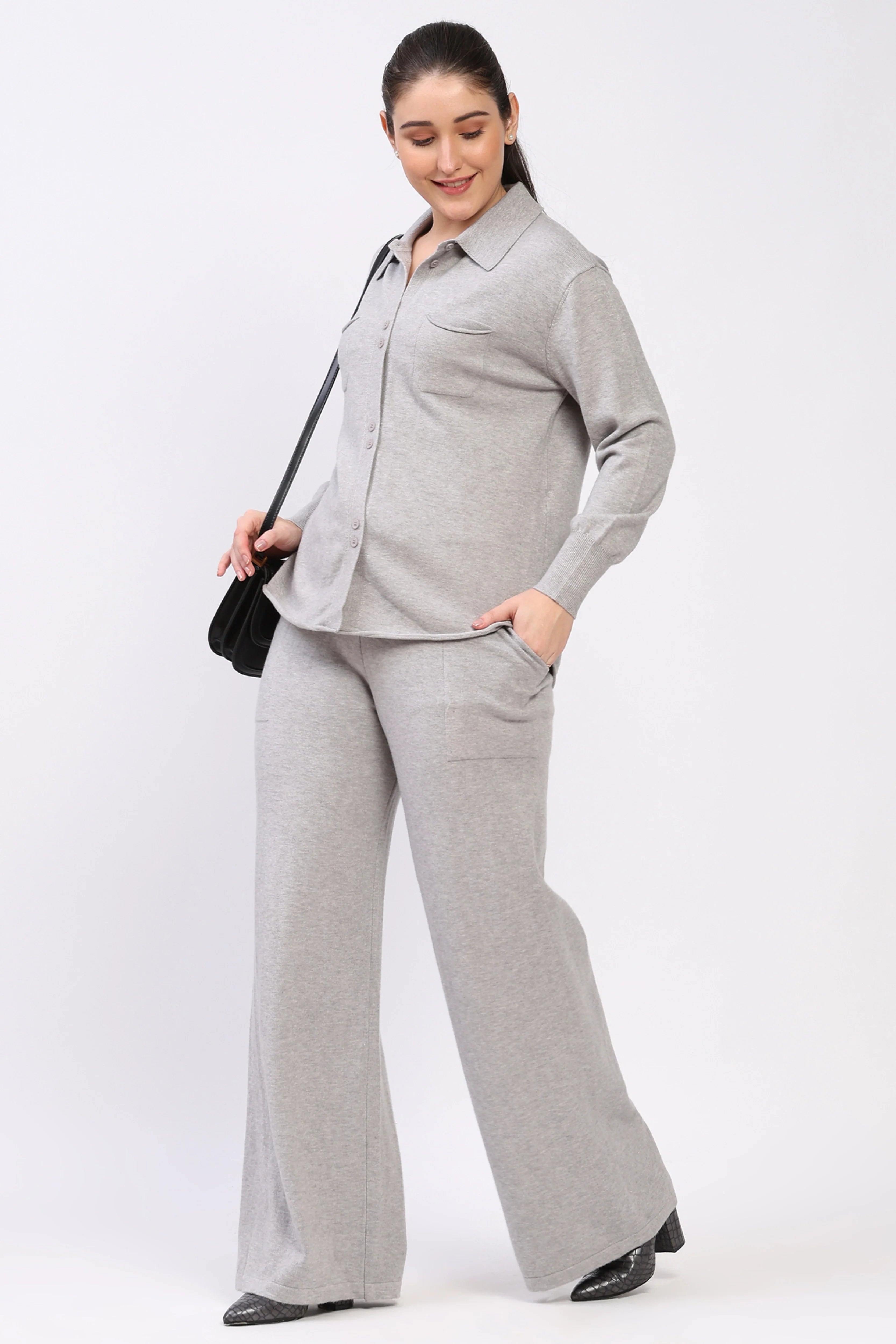 Light Grey Winter Knit Co-ord Set-Global Republic