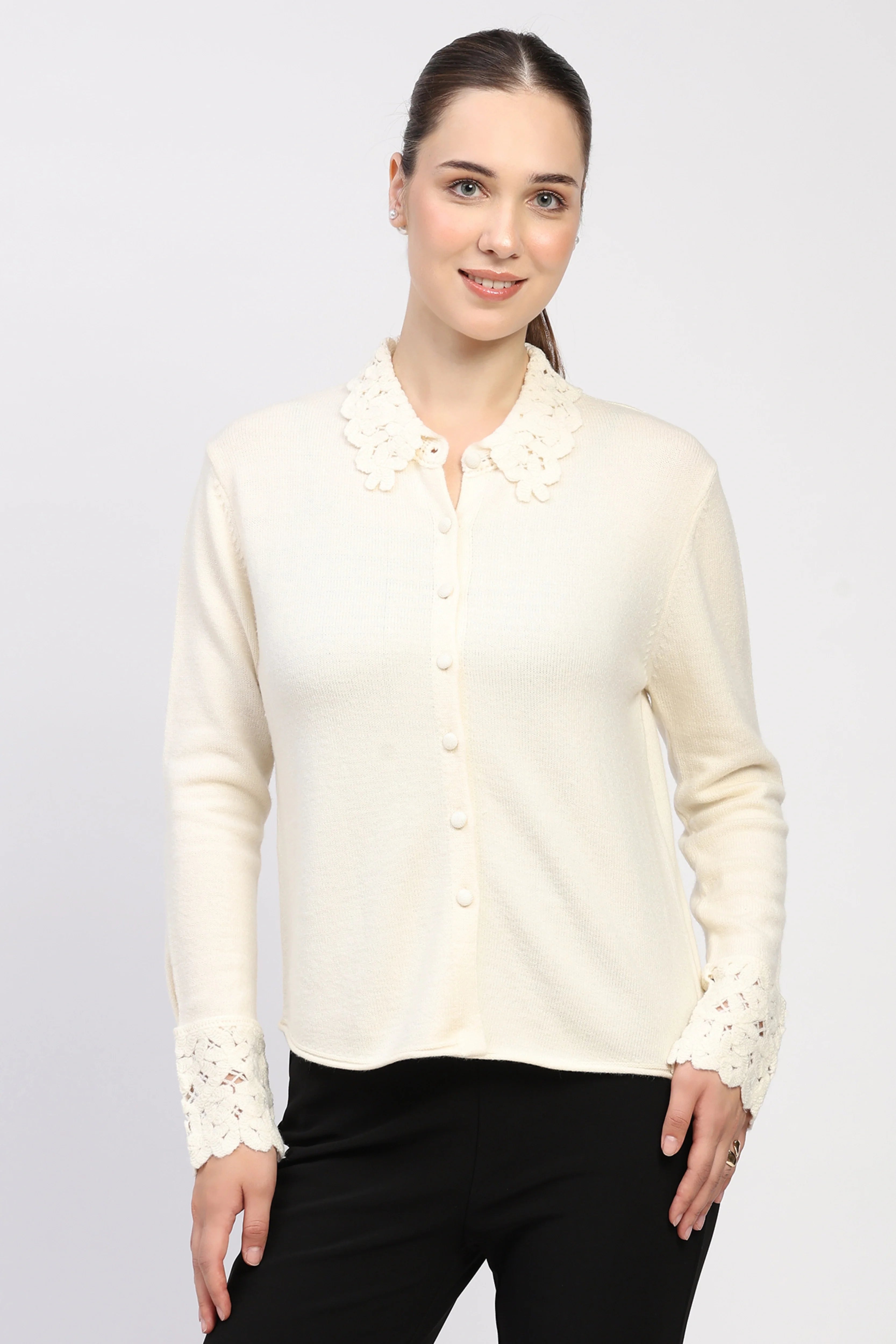 Cream Crochet Detail Winter Shirt