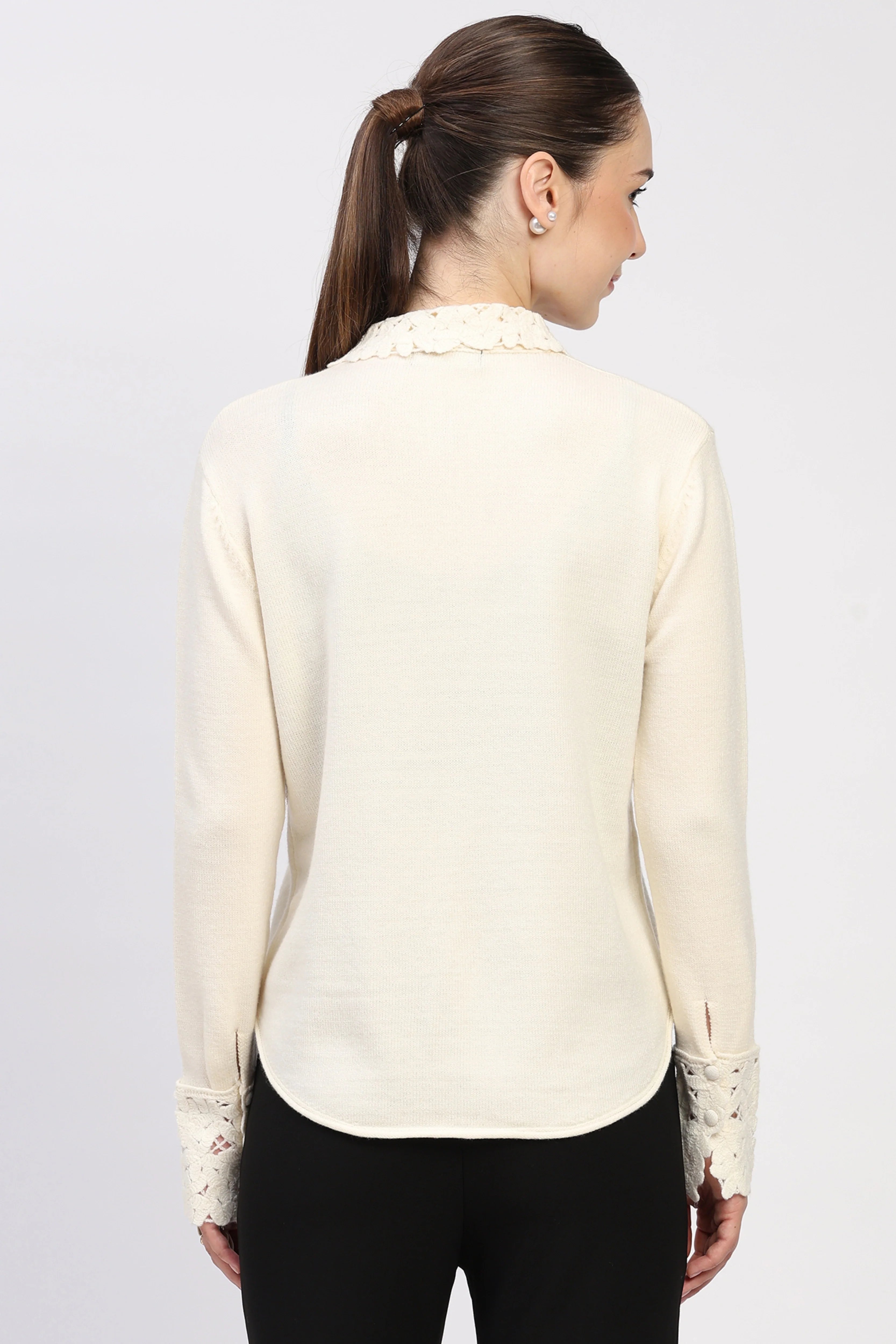 Cream Crochet Detail Winter Shirt