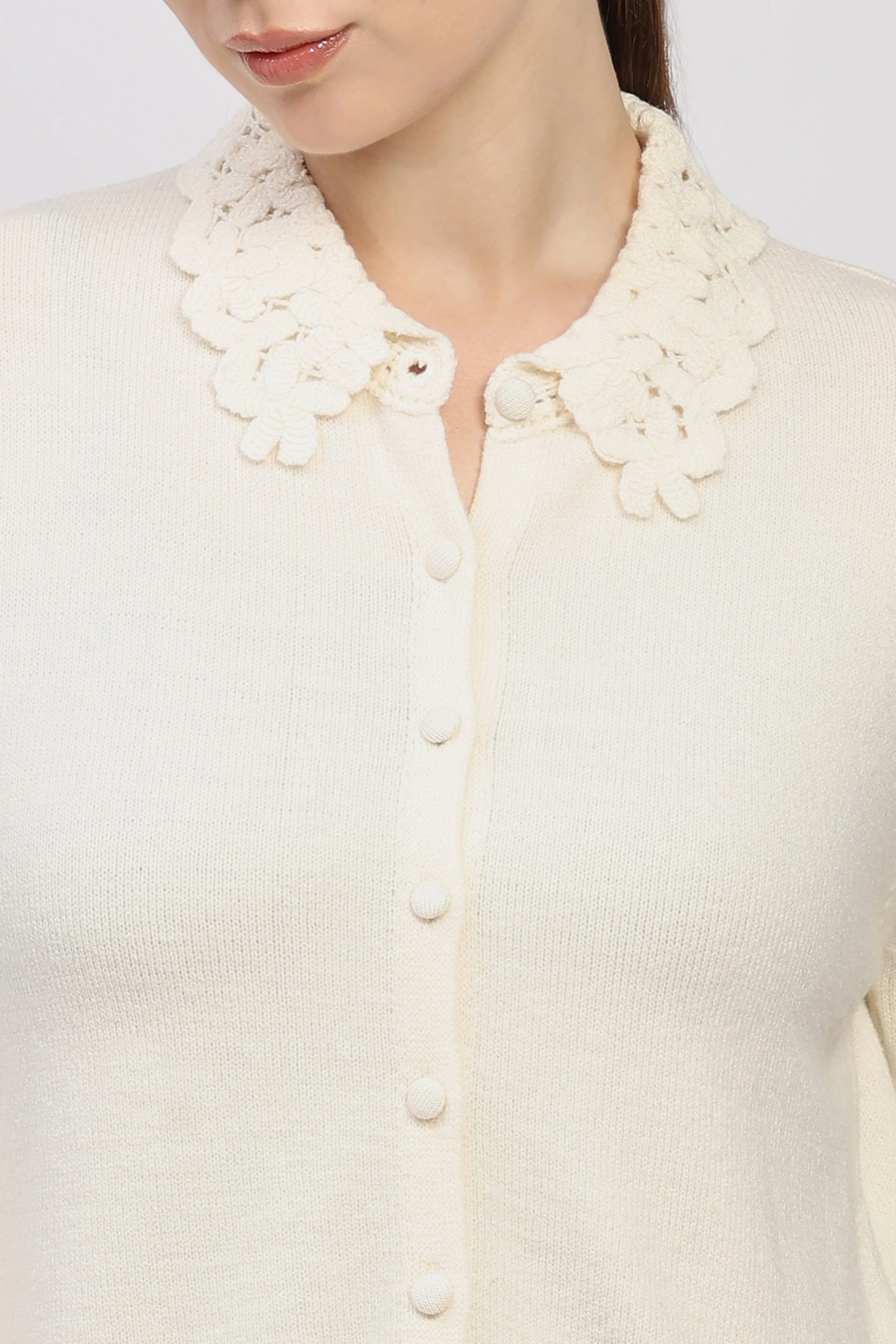 Cream Crochet Detail Winter Shirt