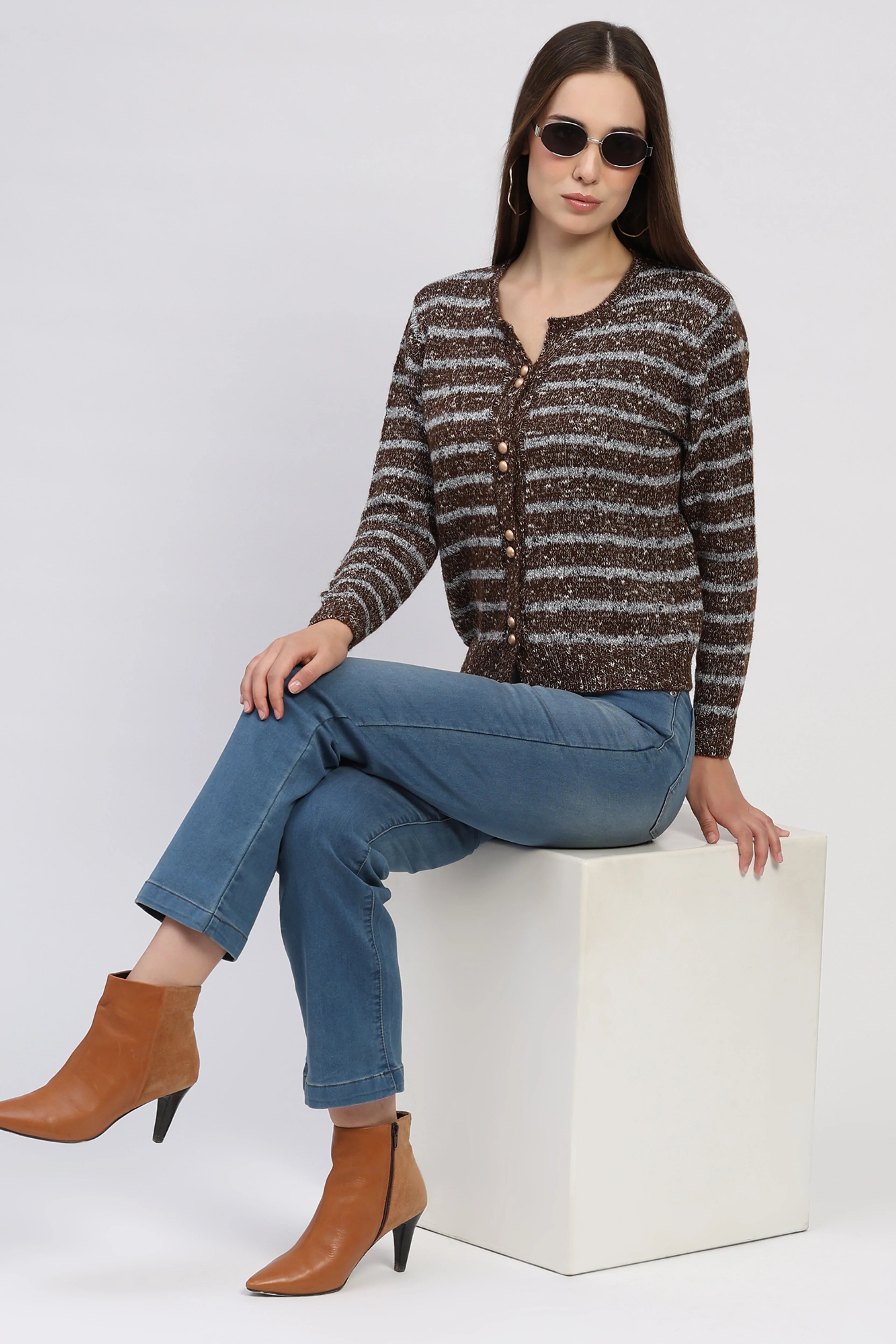 Brown Gold-Button Cardigan