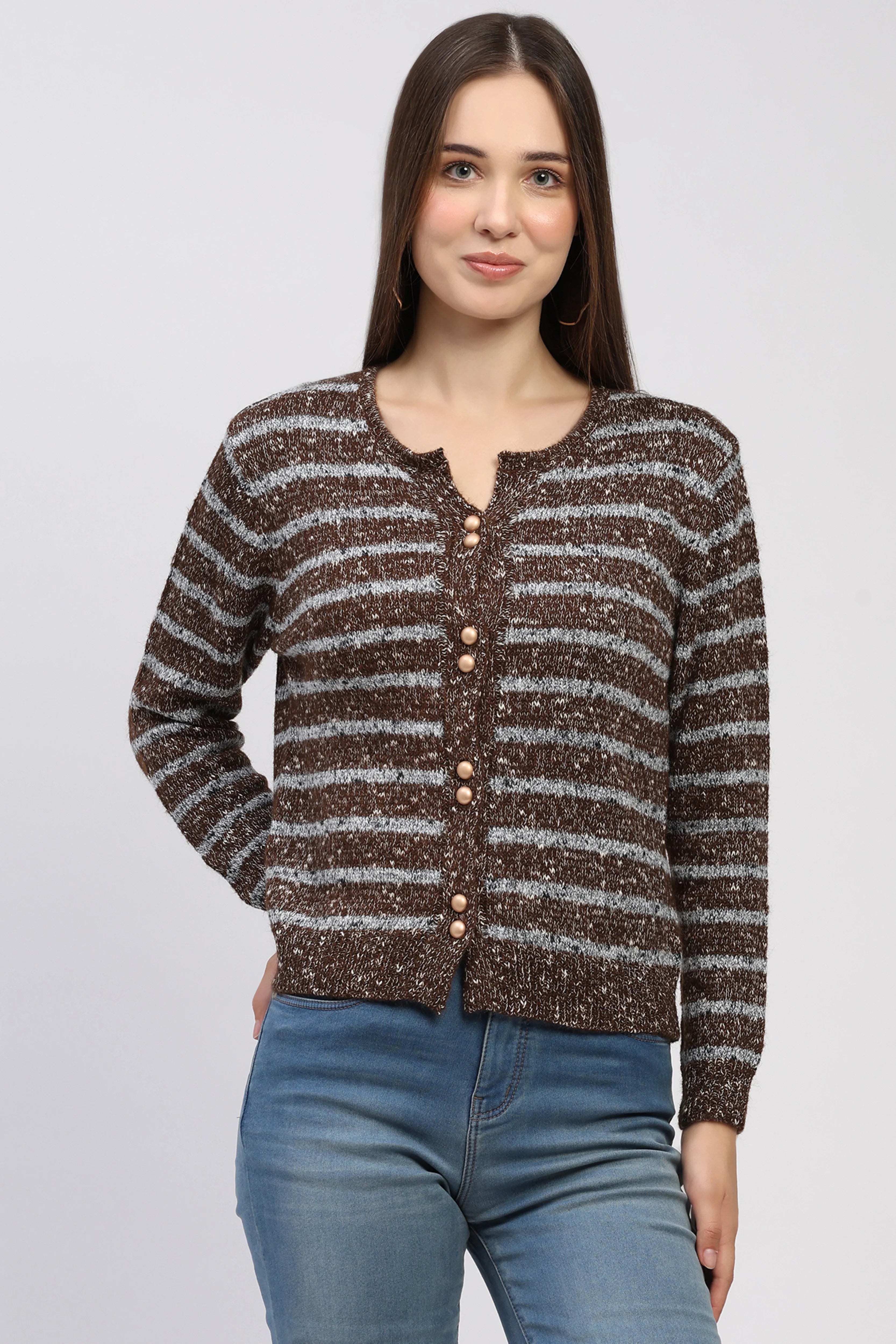 Brown Gold-Button Cardigan
