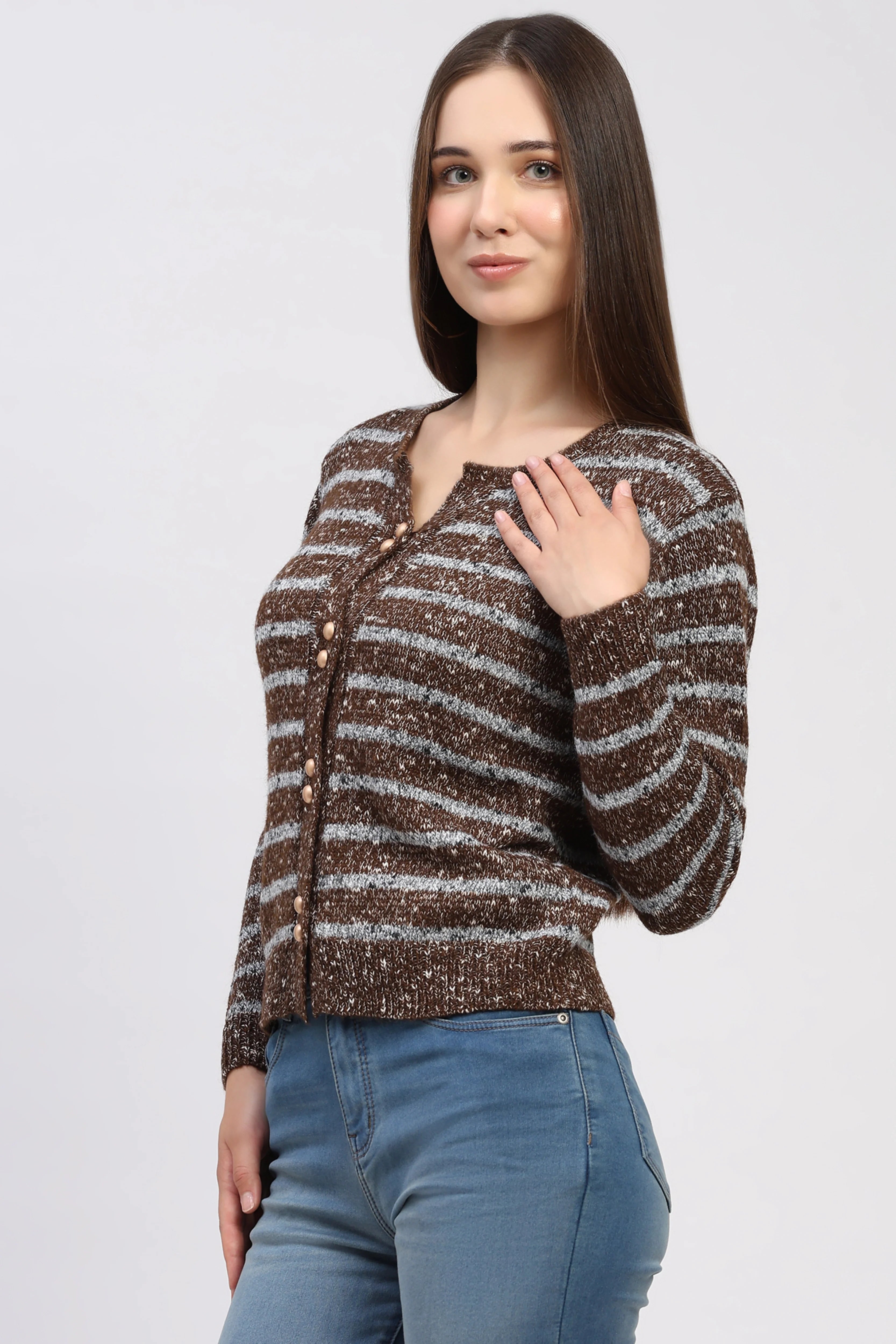 Brown Gold-Button Cardigan