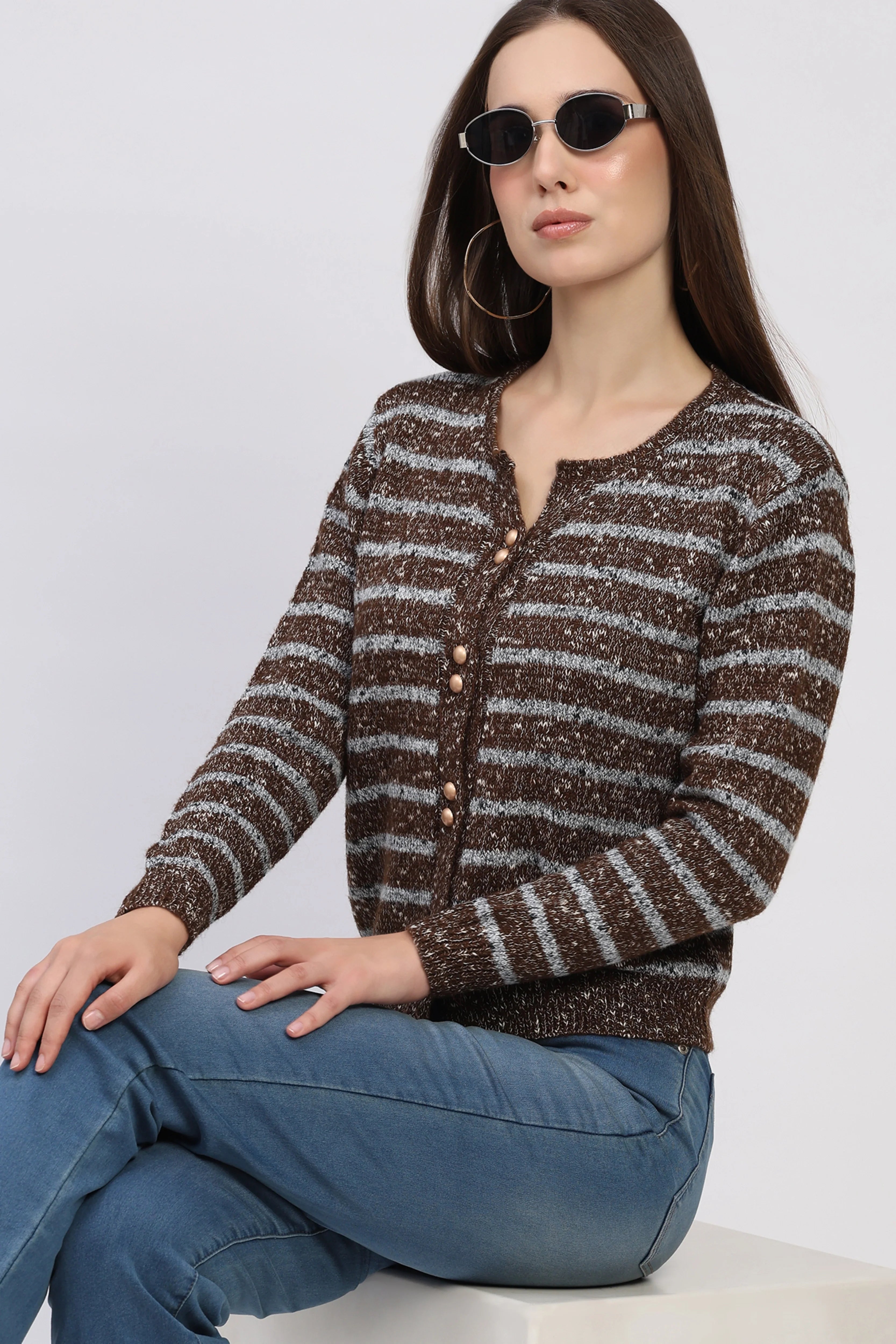 Brown Gold-Button Cardigan