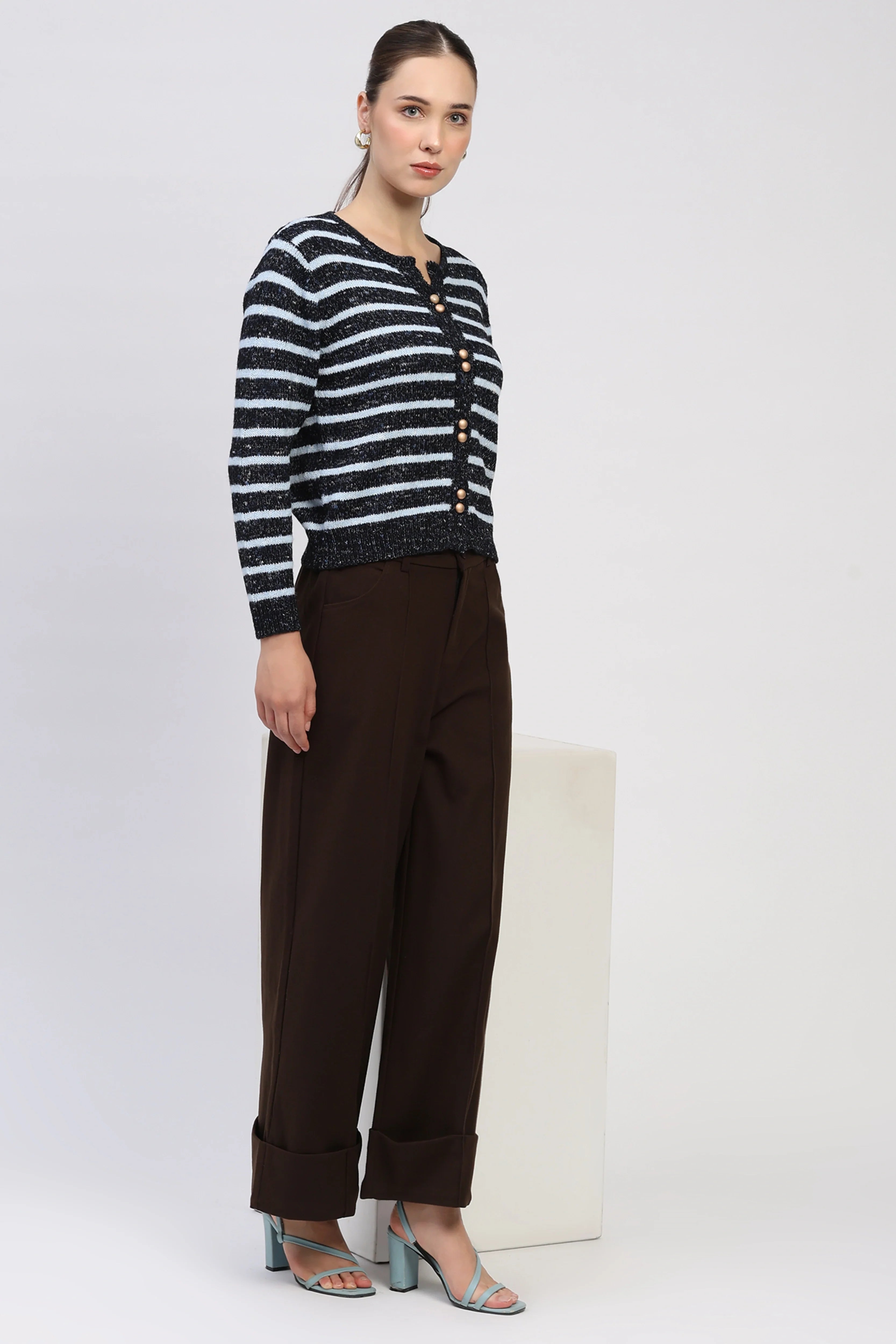 Navy Melange Gold-Button Cardigan