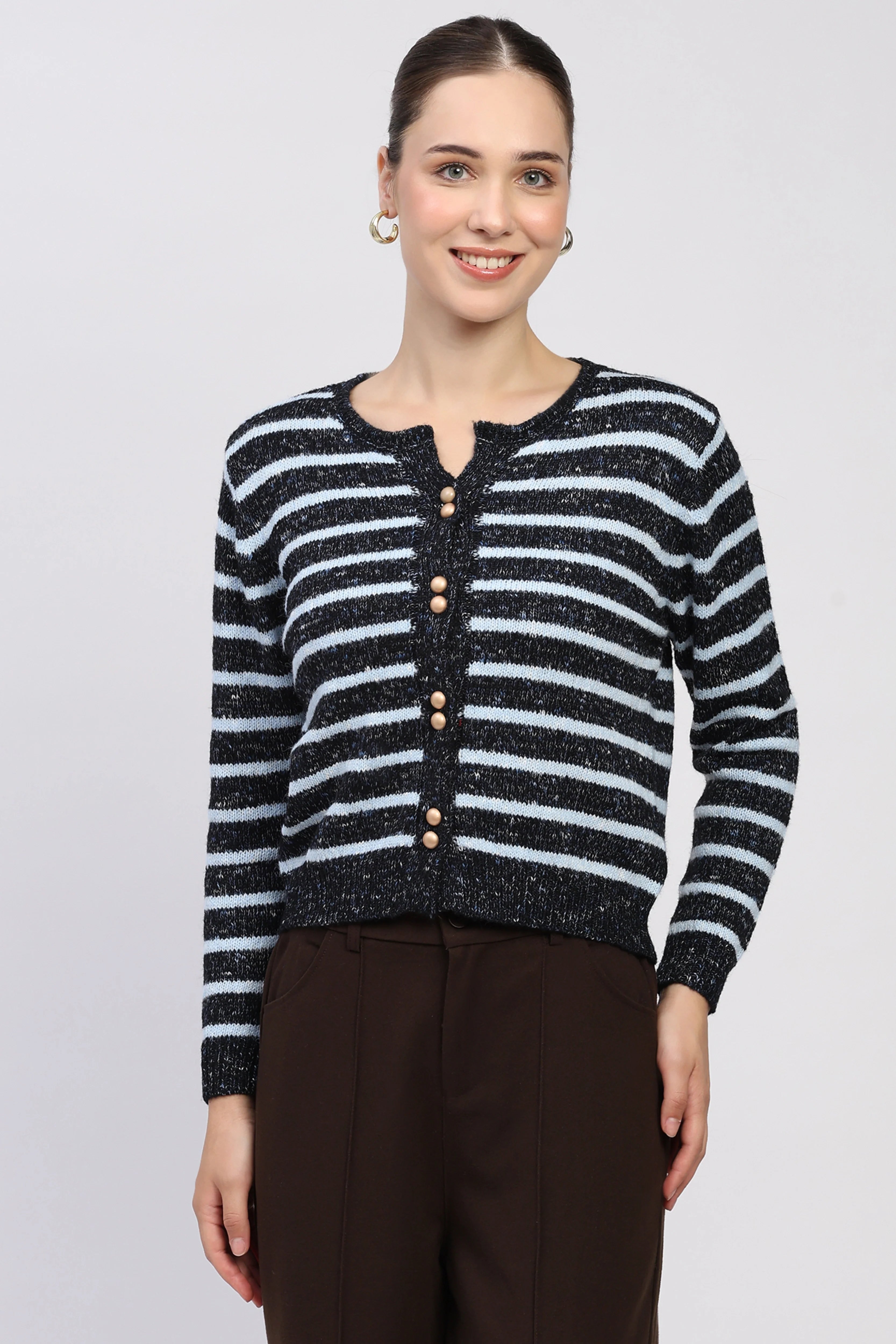 Navy Melange Gold-Button Cardigan