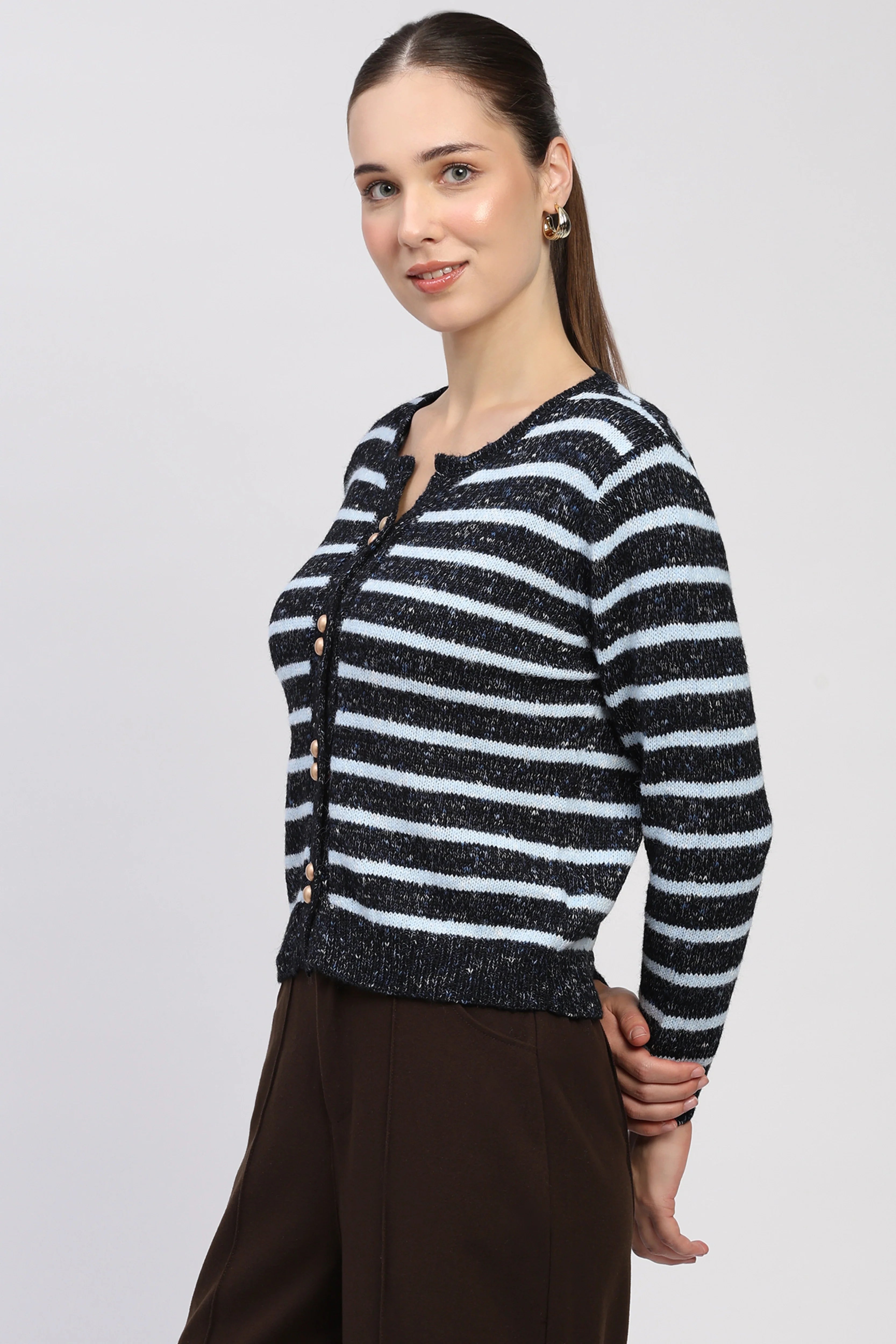 Navy Melange Gold-Button Cardigan