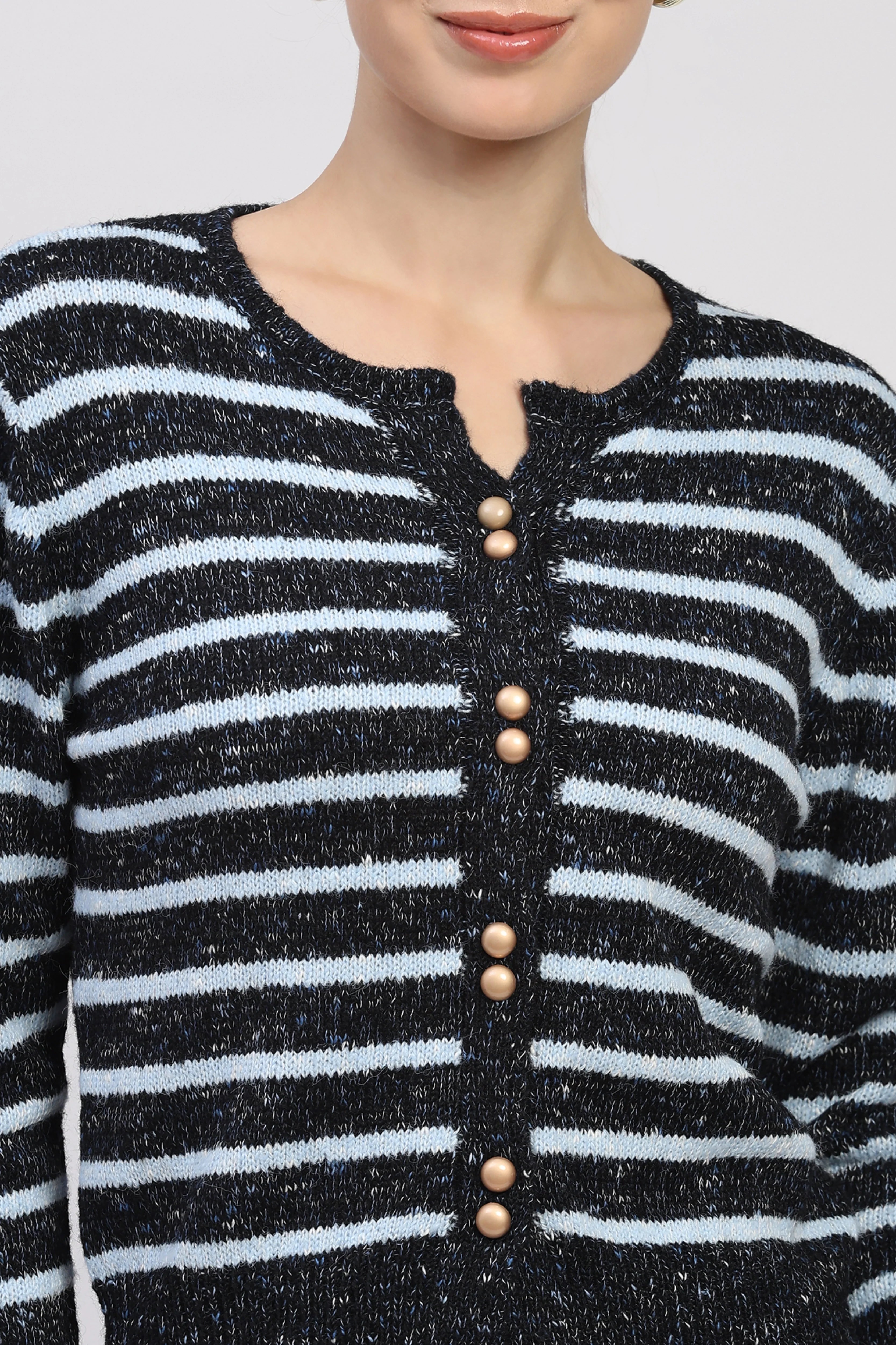Navy Melange Gold-Button Cardigan