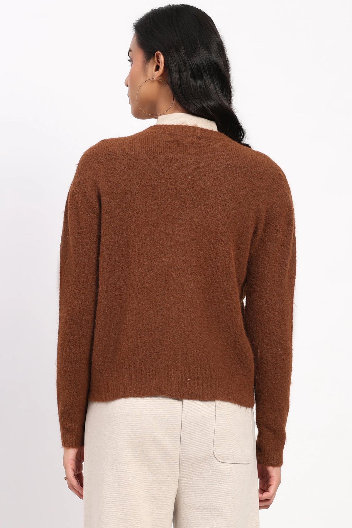 Brown Floral Embroidered Cardigan-Global Republic