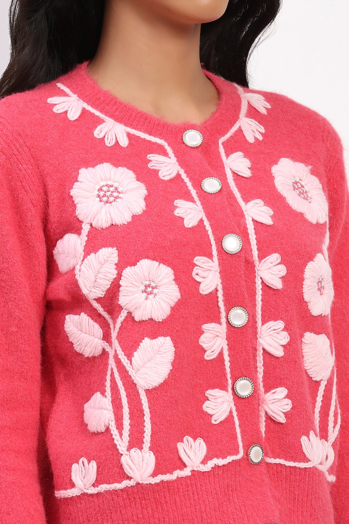 Fuchsia Floral Embroidered Cardigan-Global Republic
