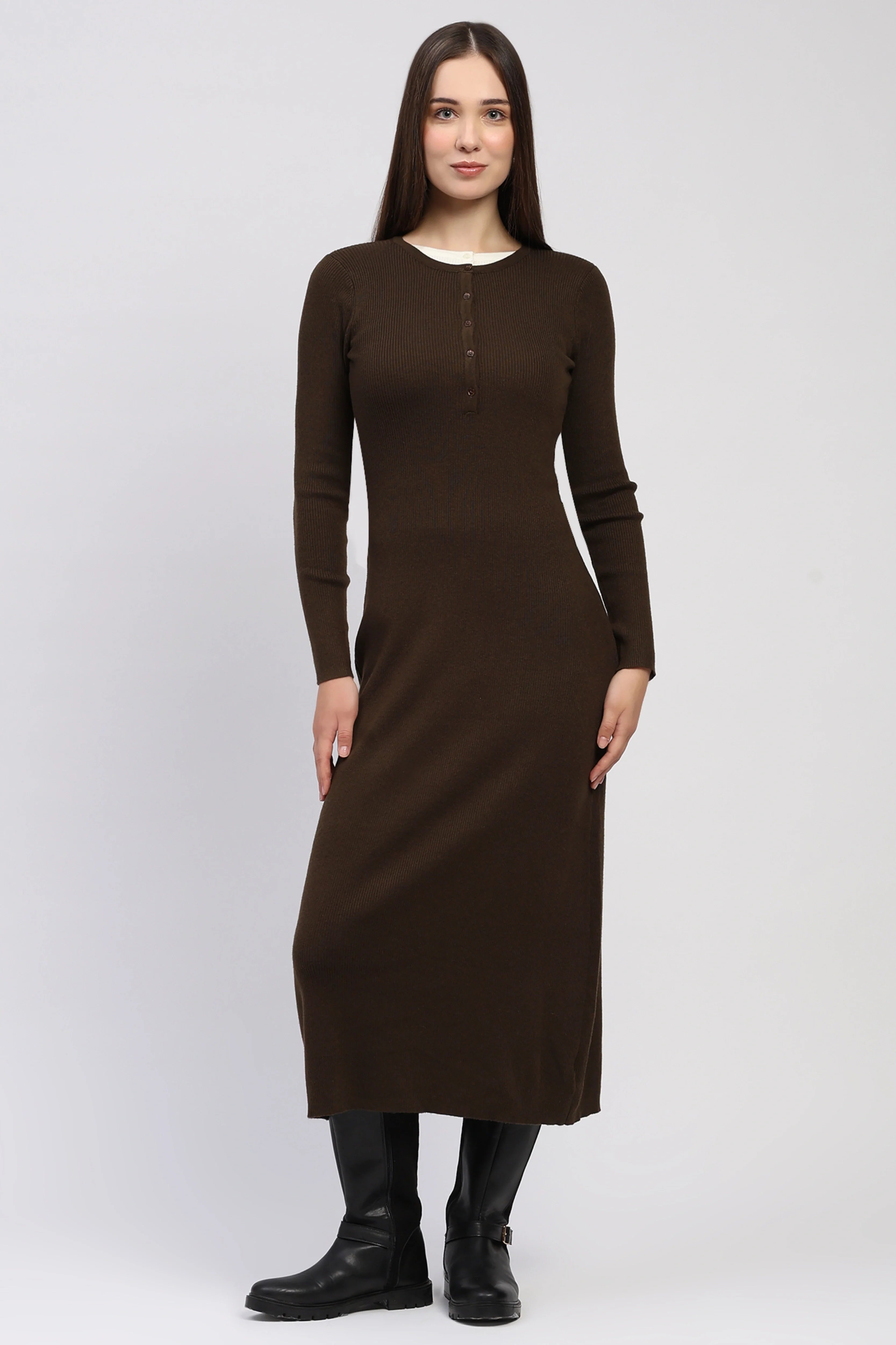 Brown Knit Winter Maxi Dress