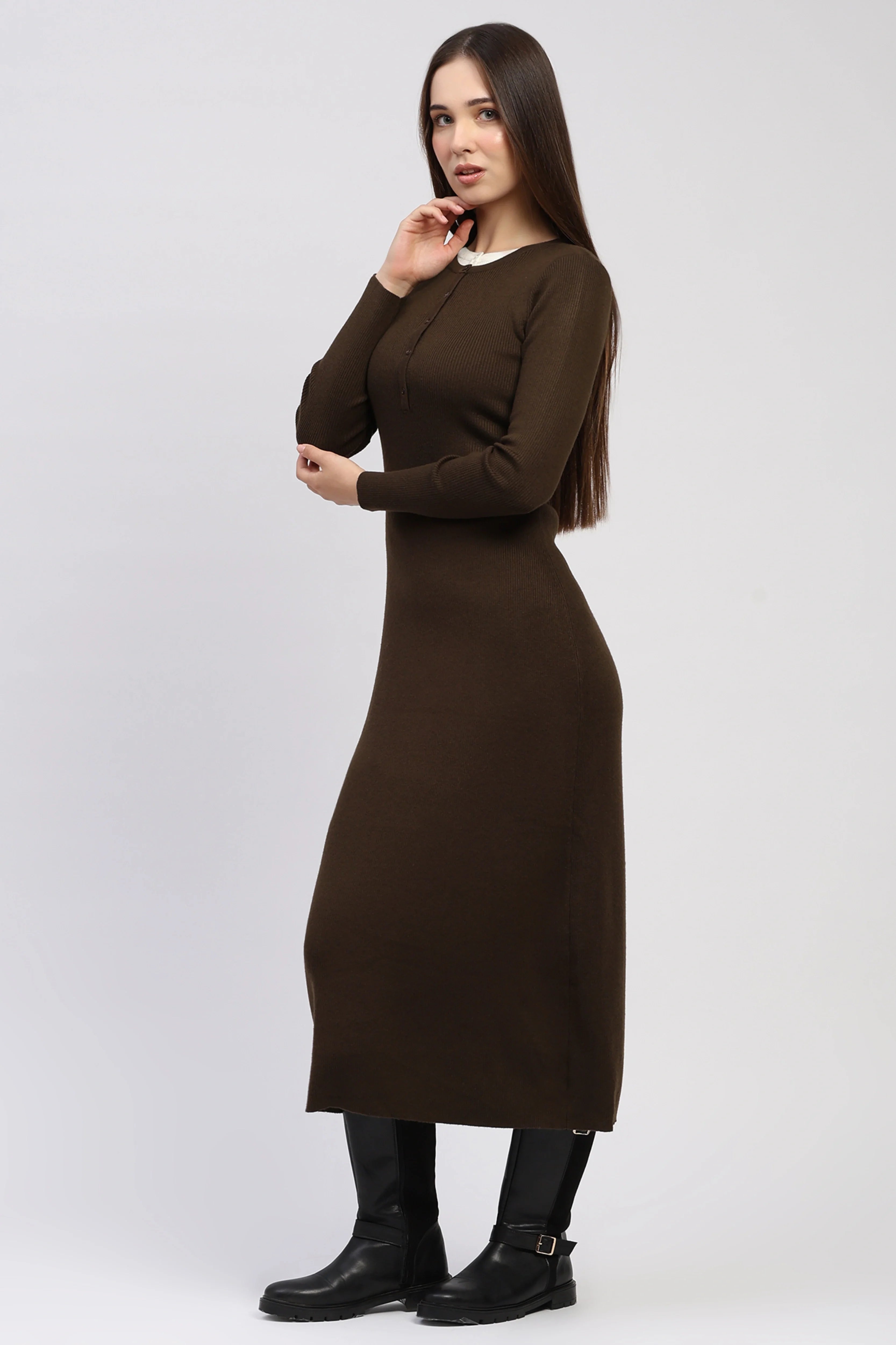 Brown Knit Winter Maxi Dress