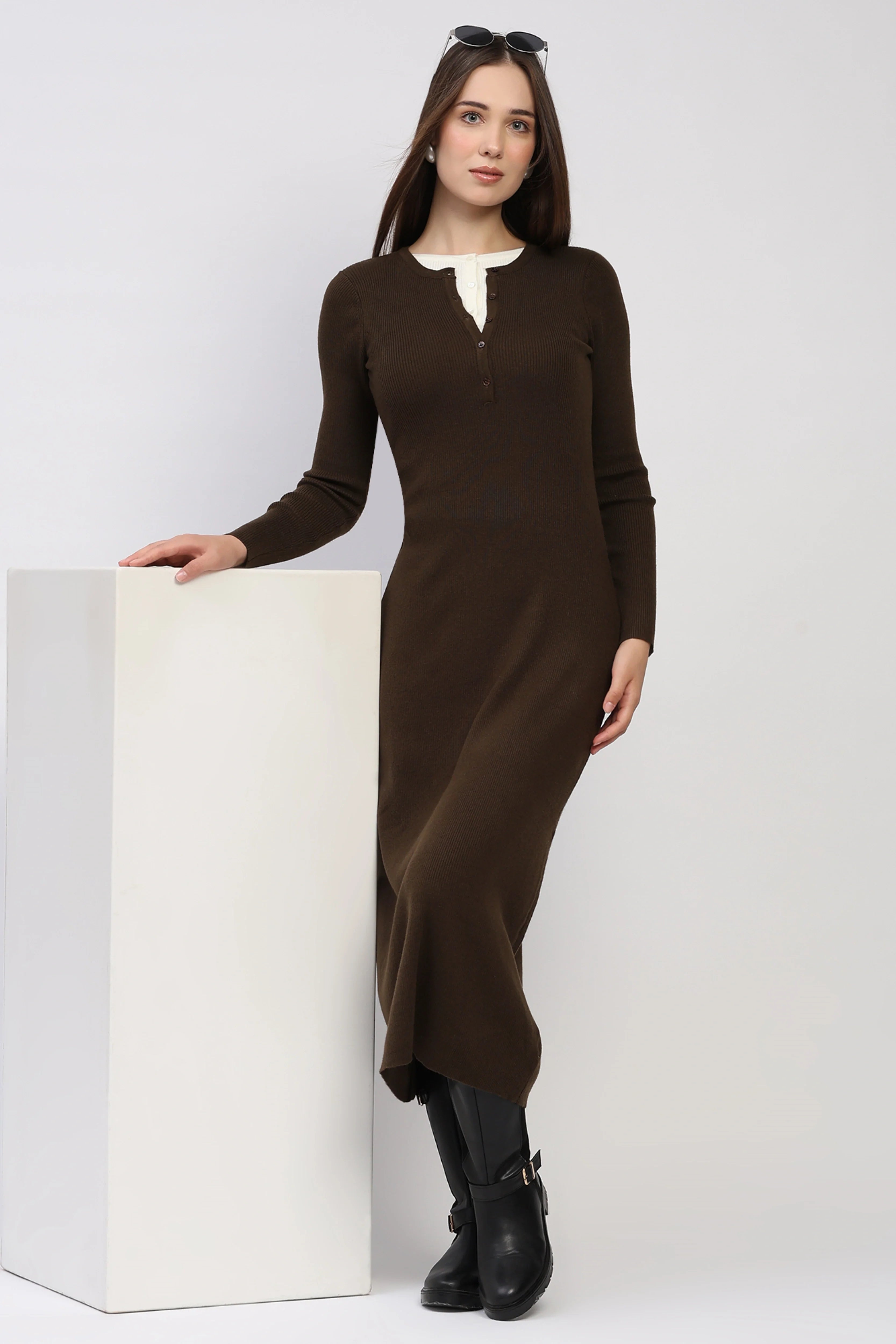 Brown Knit Winter Maxi Dress