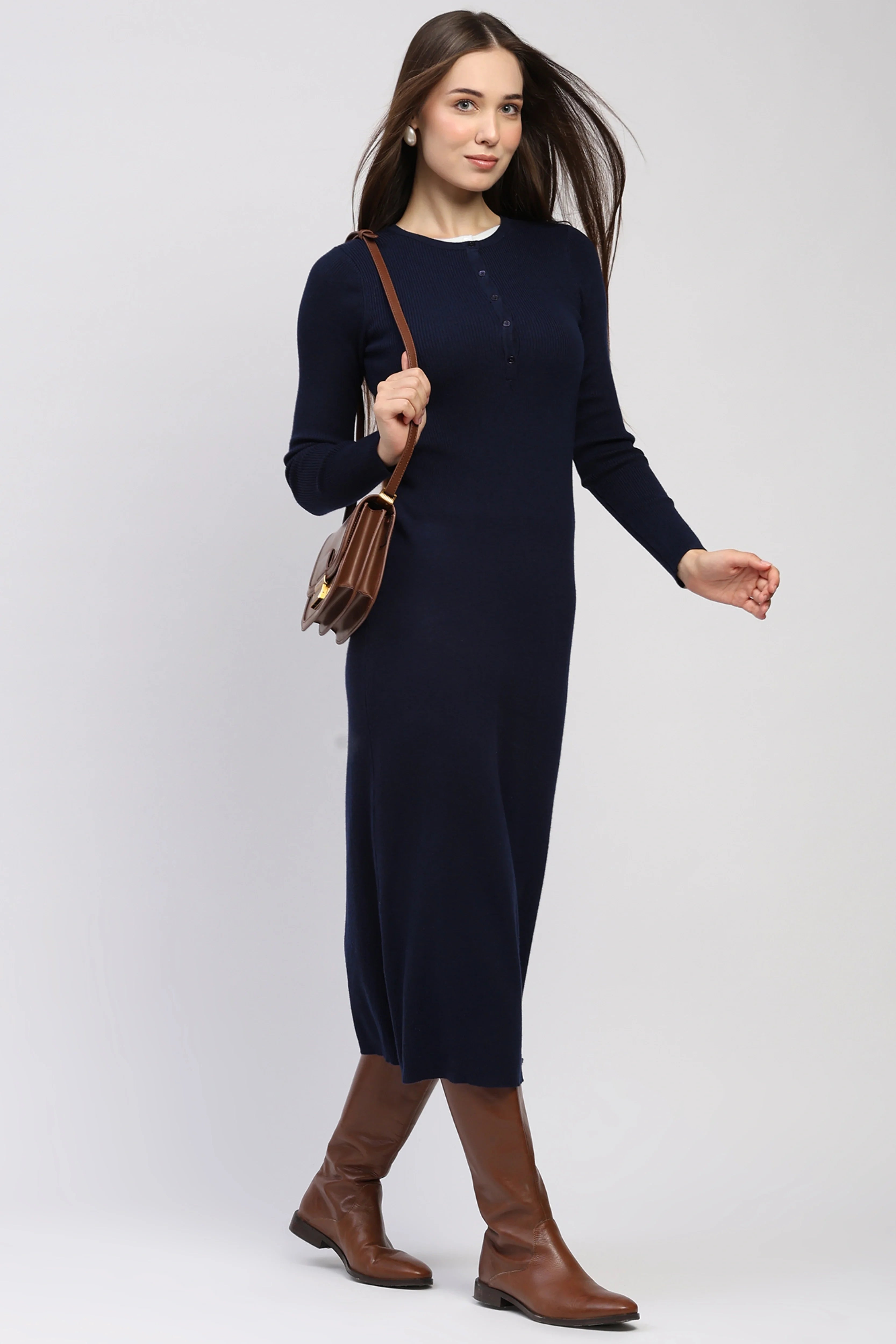 Navy Knit Winter Maxi Dress