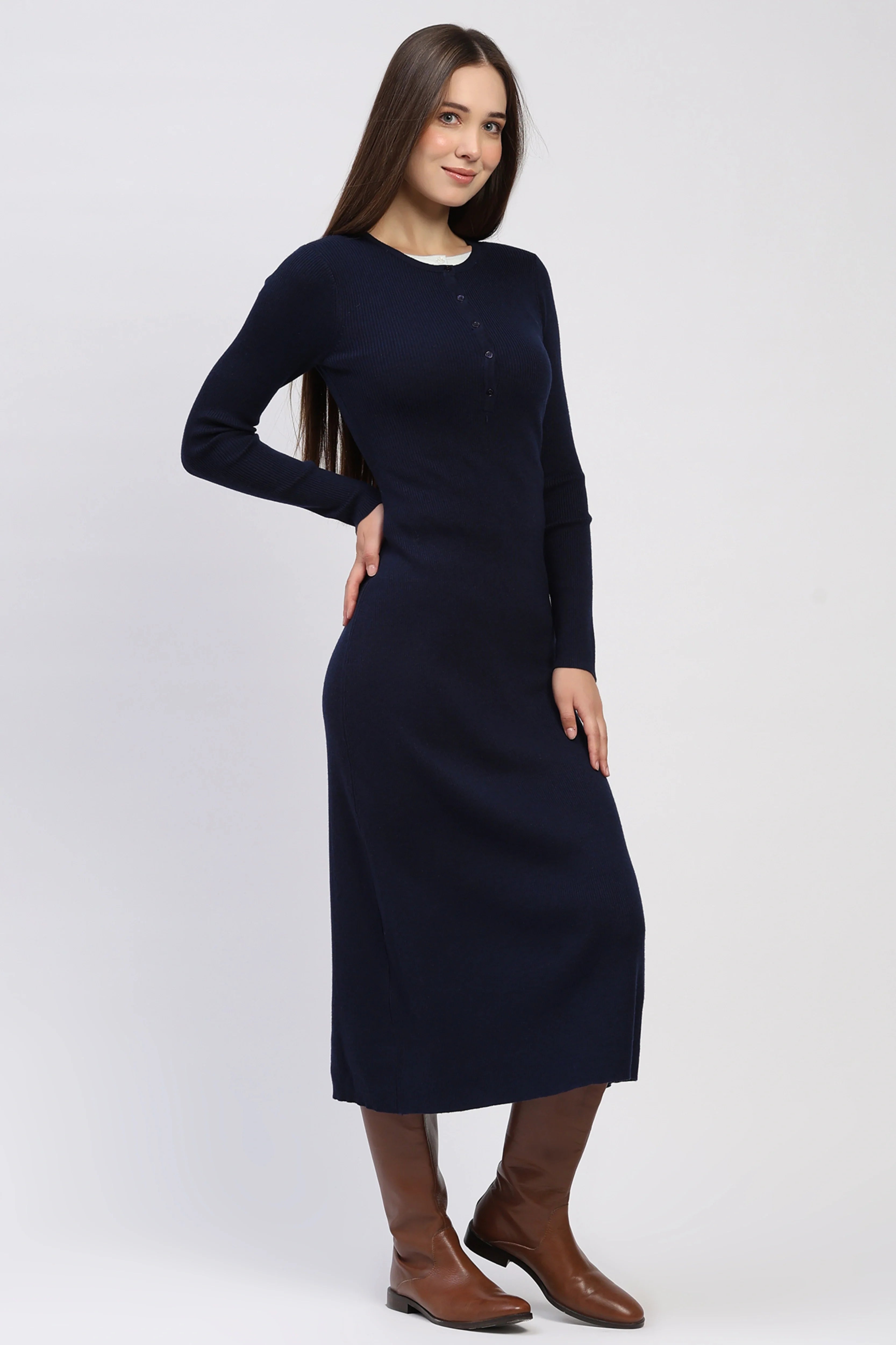 Navy Knit Winter Maxi Dress