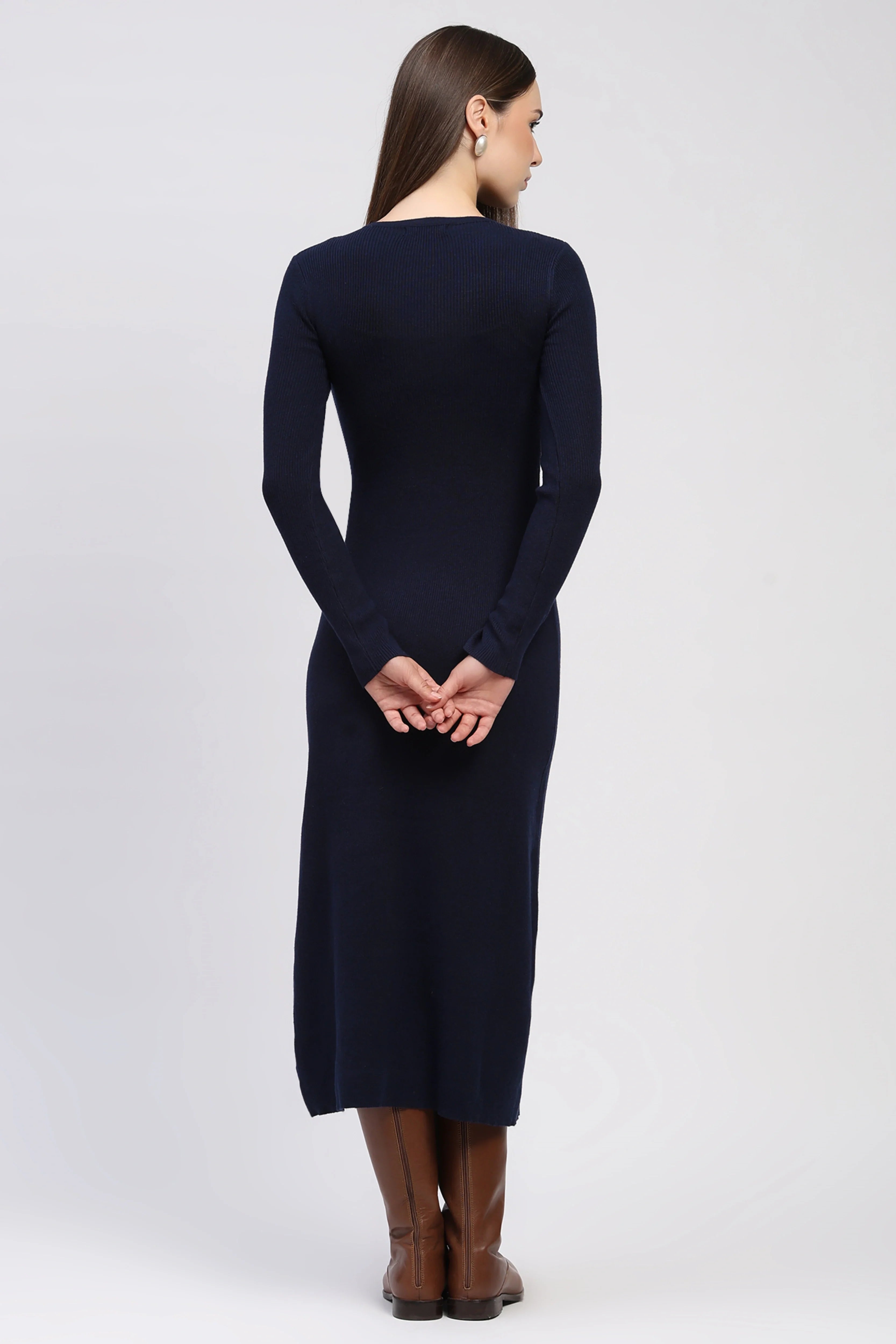 Navy Knit Winter Maxi Dress