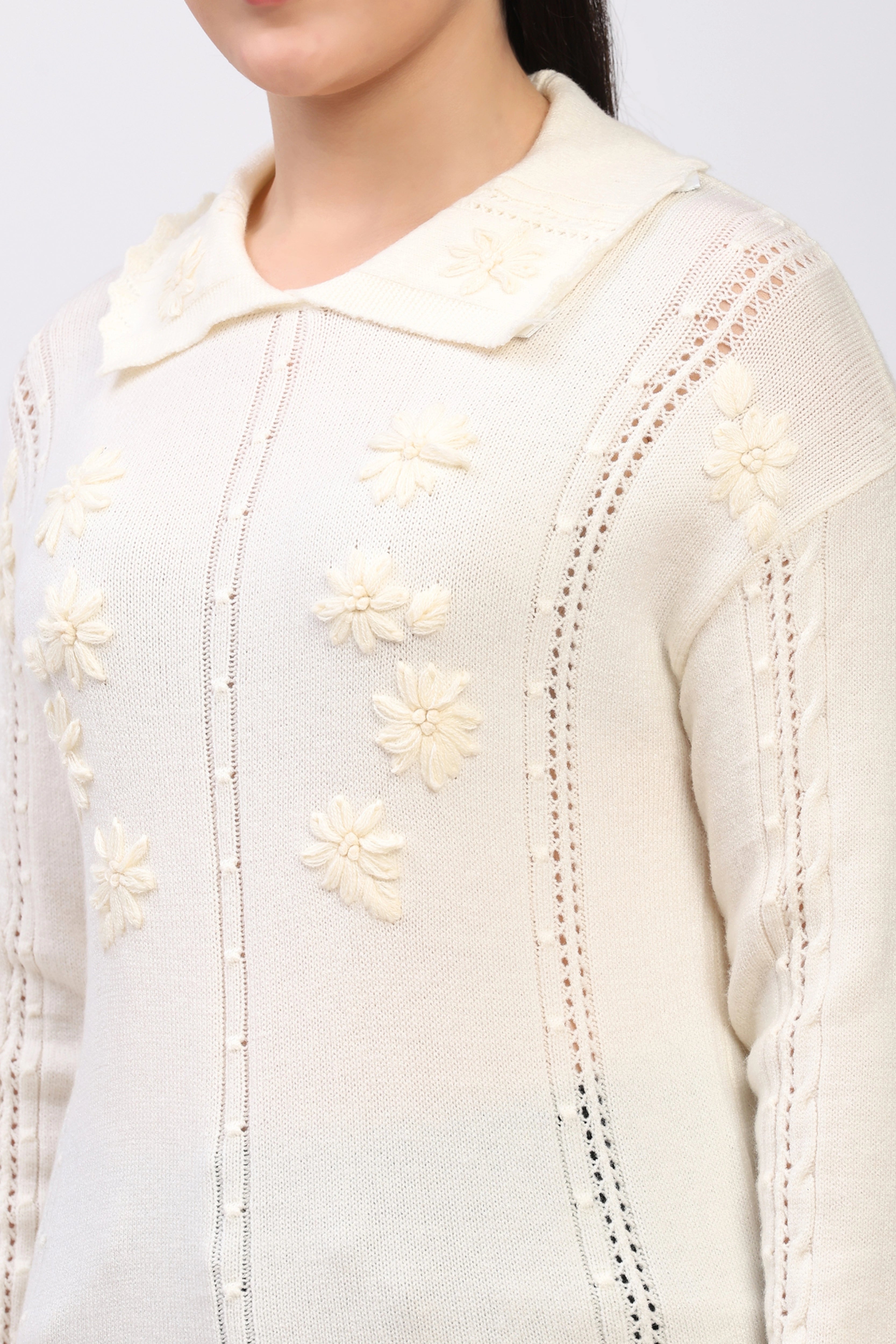 Off-White Floral Embroidered Pullover