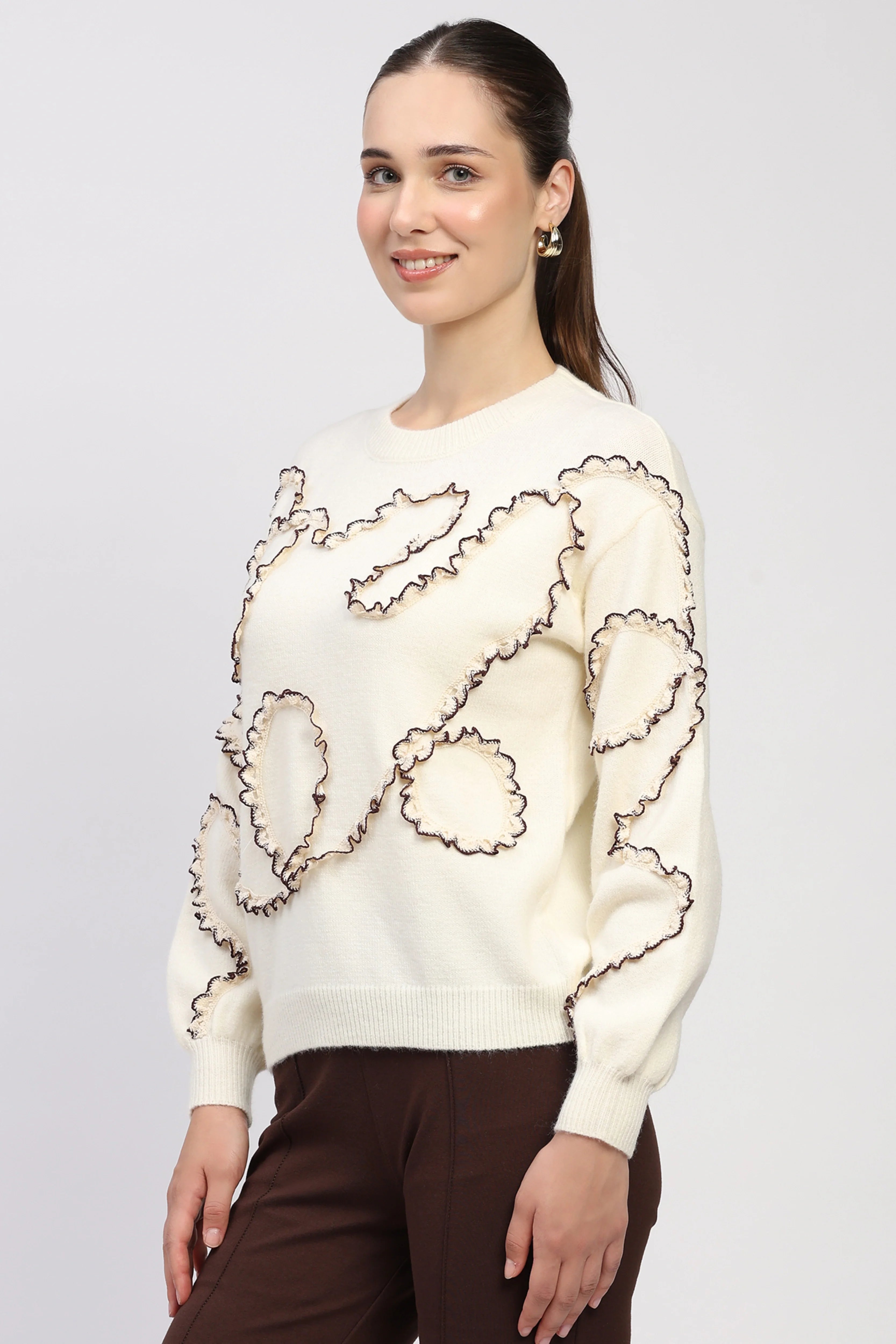 Off-White Crochet Lace Embellished Pullover