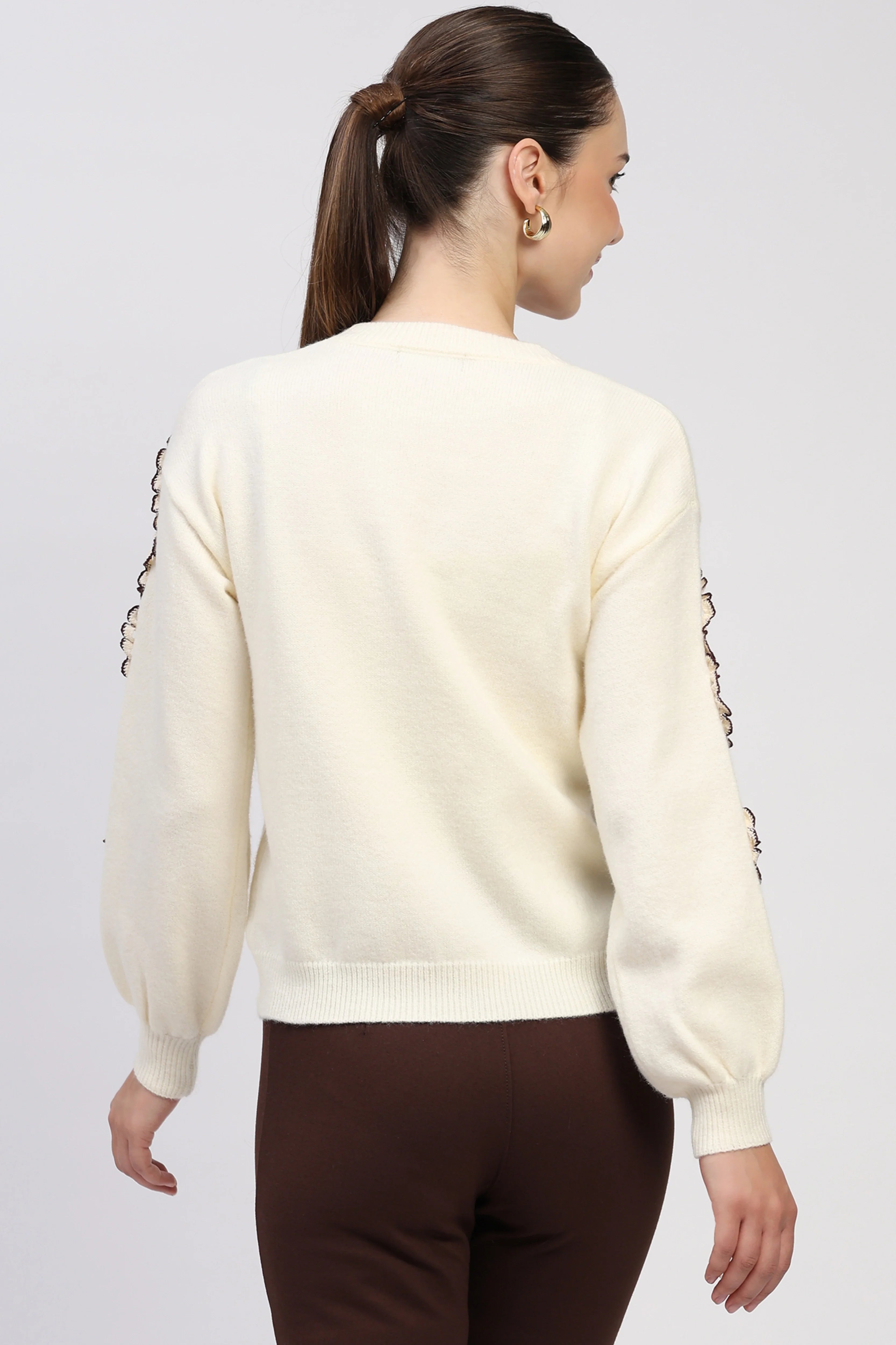 Off-White Crochet Lace Embellished Pullover