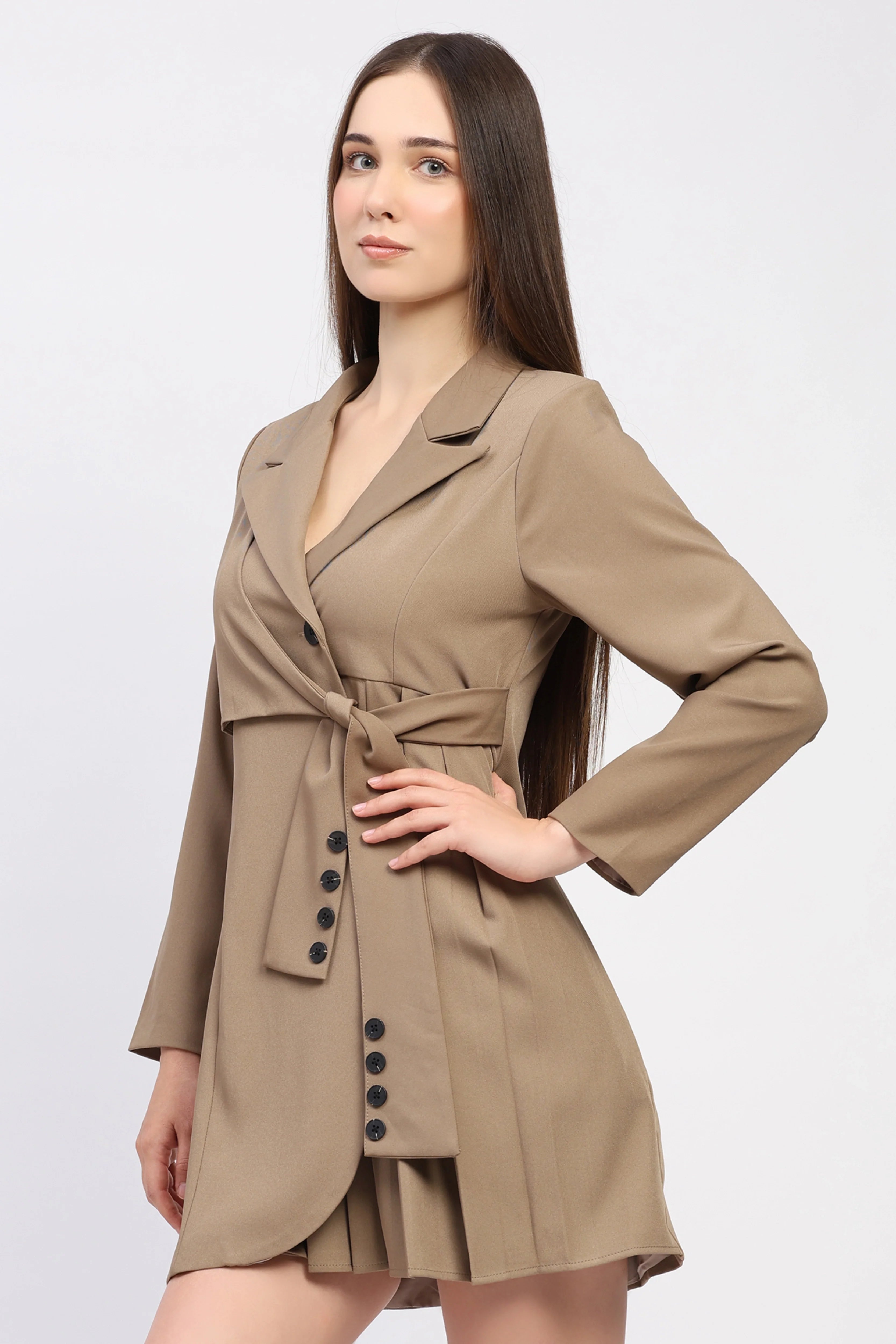 Light Brown Tie-Up Coat Dress
