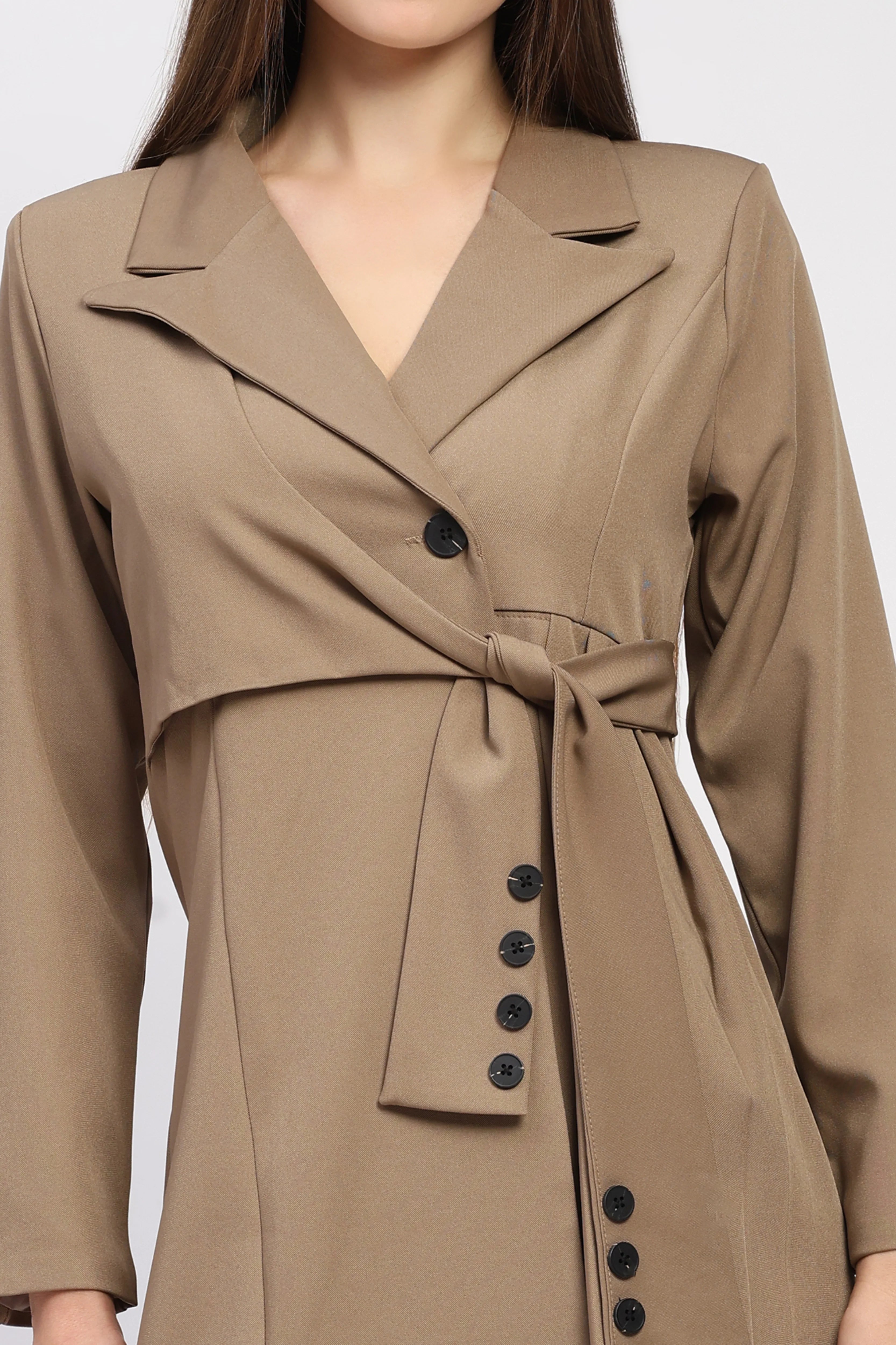 Light Brown Tie-Up Coat Dress