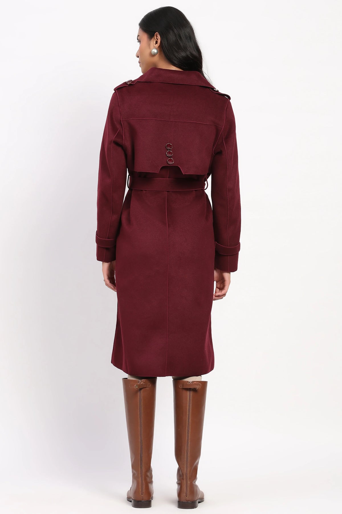 Wine Wool Blend Long Coat-Global Republic