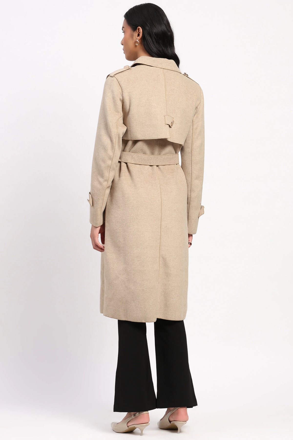 Beige Double-Breasted Long Coat-Global Republic