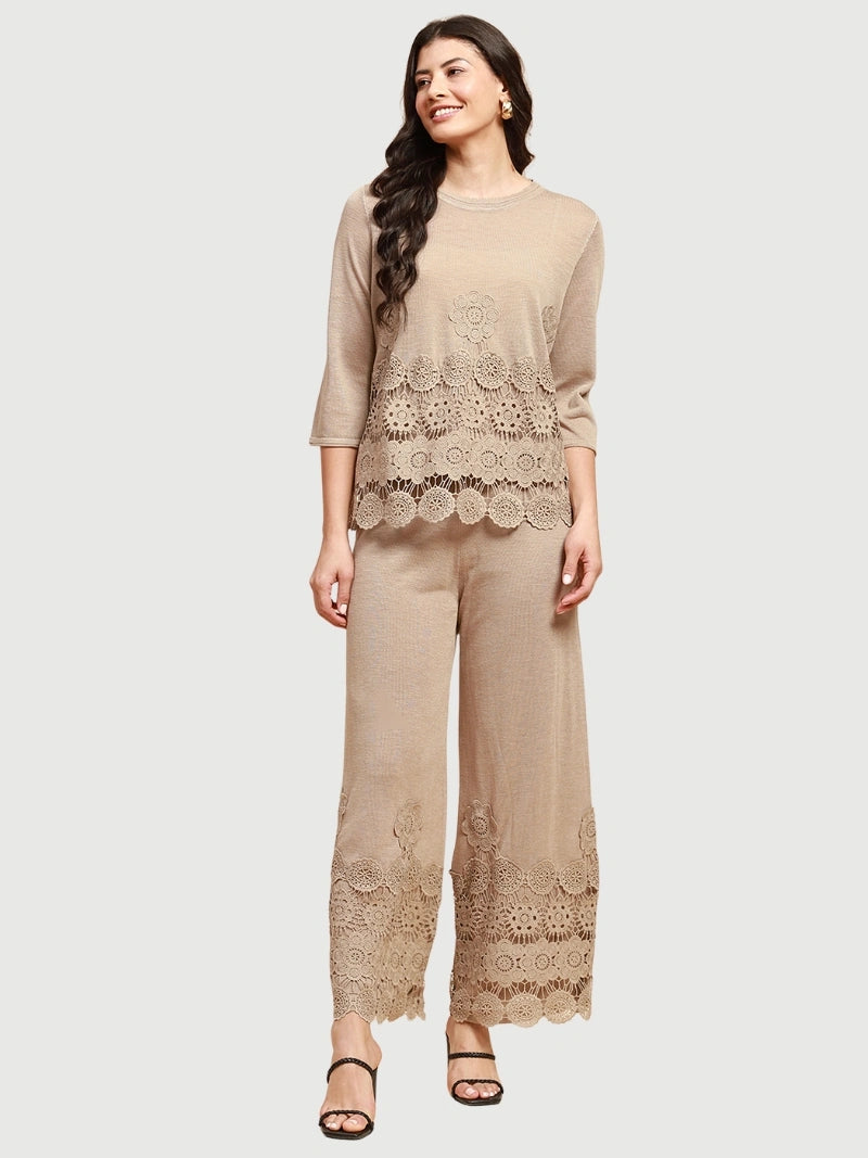 Beige Viscose Relaxed Fit Co-ord Sets