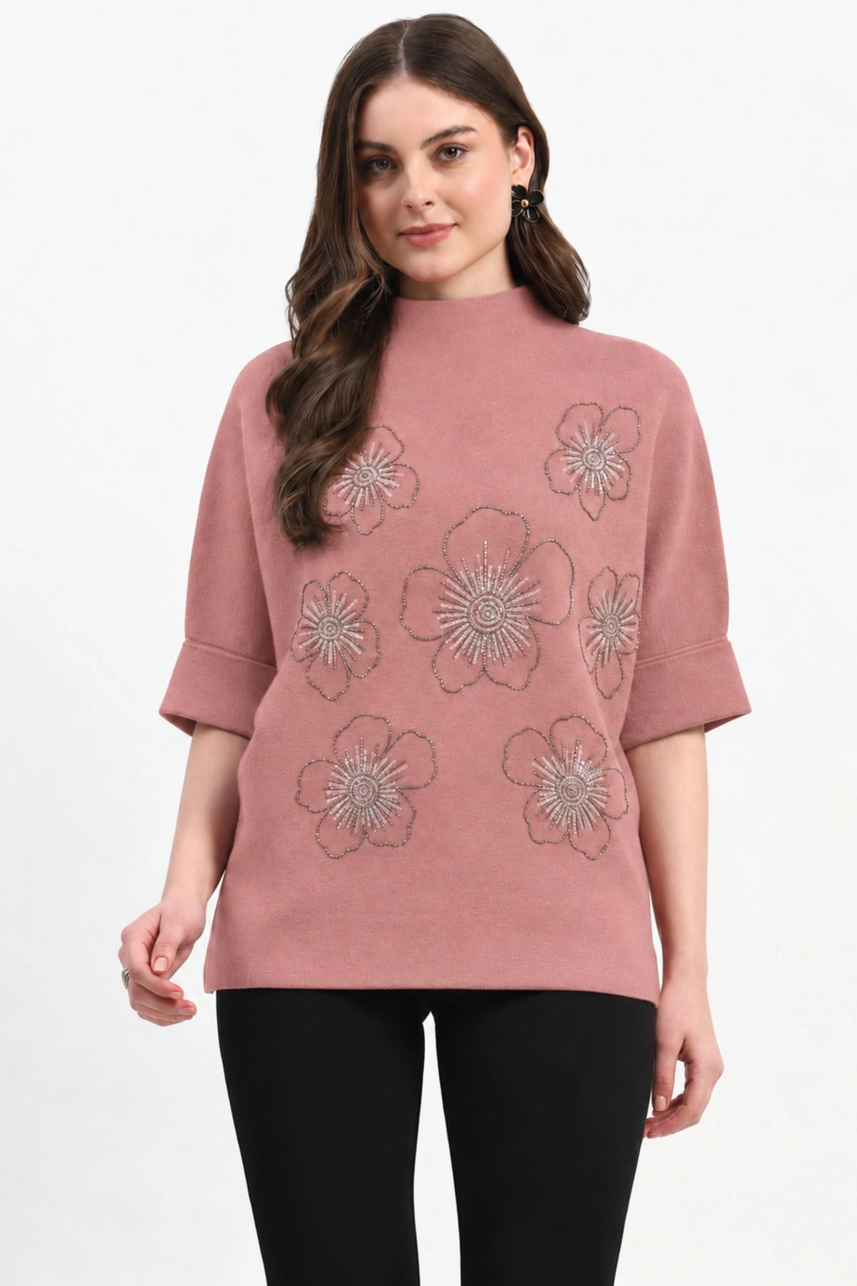 Pink Floral Embellished Pullover