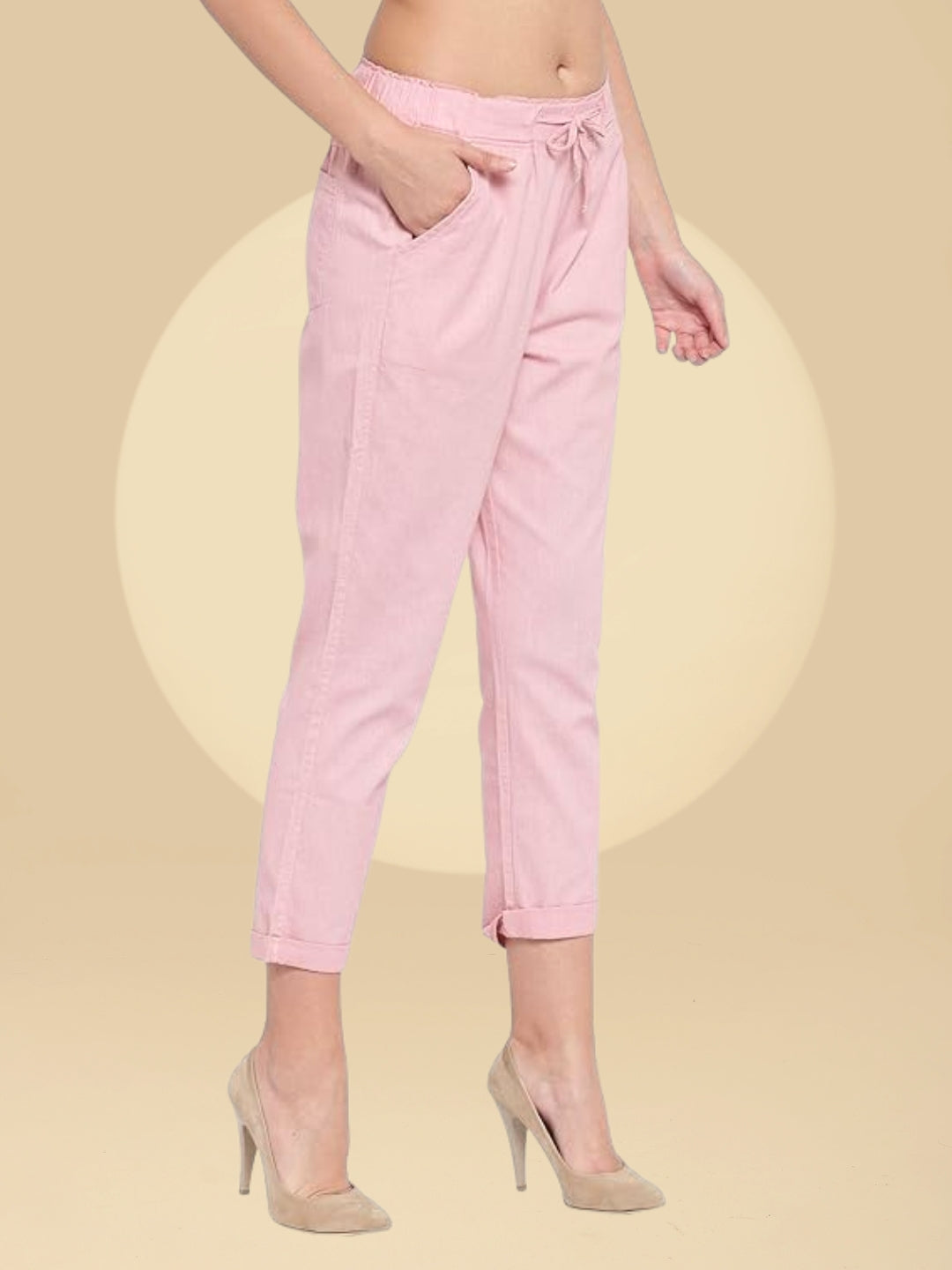 Pink Cotton Ankle Length Lower