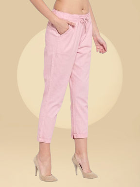 Pink Cotton Ankle Length Lower