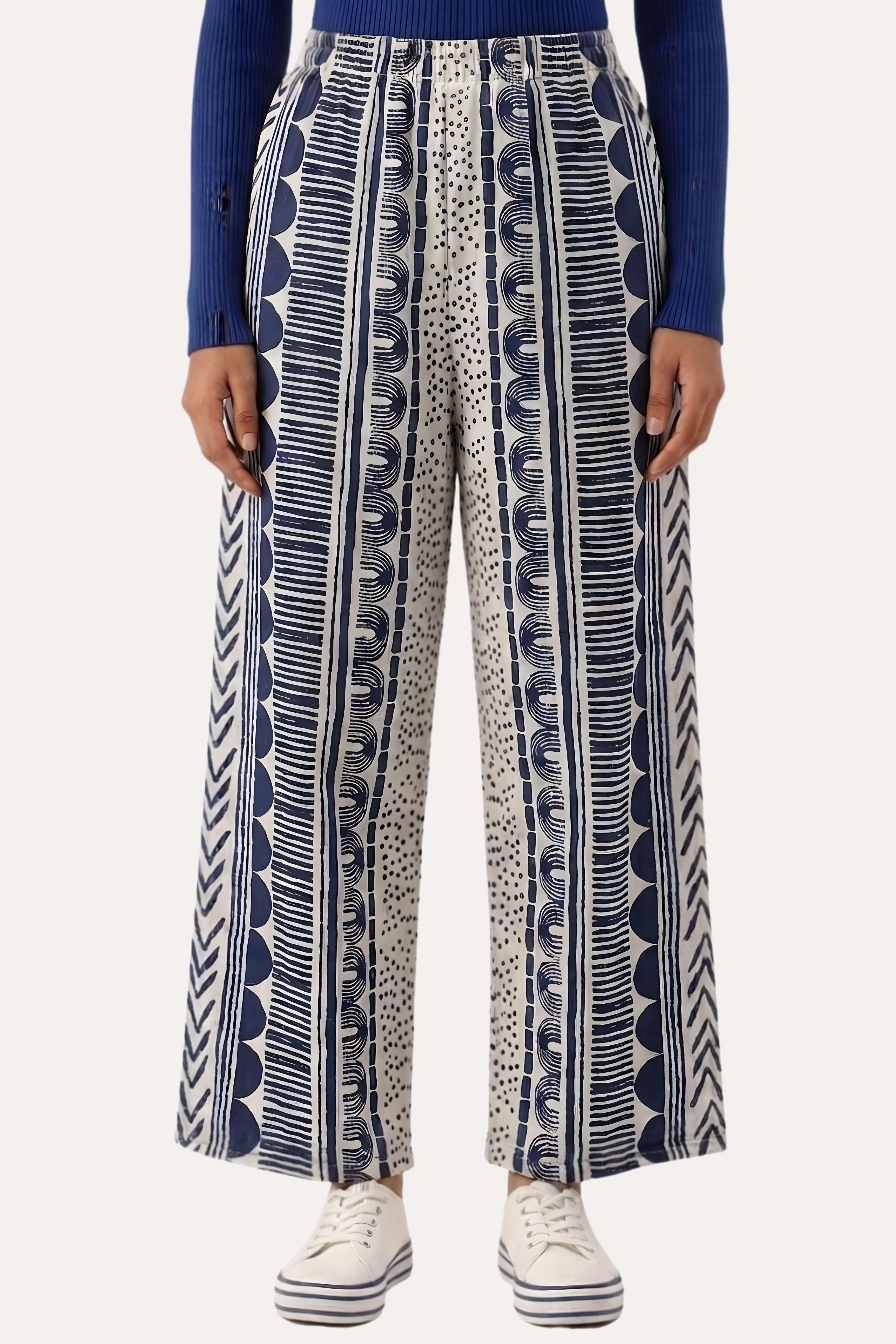 Blue Abstract Print Viscose Lower