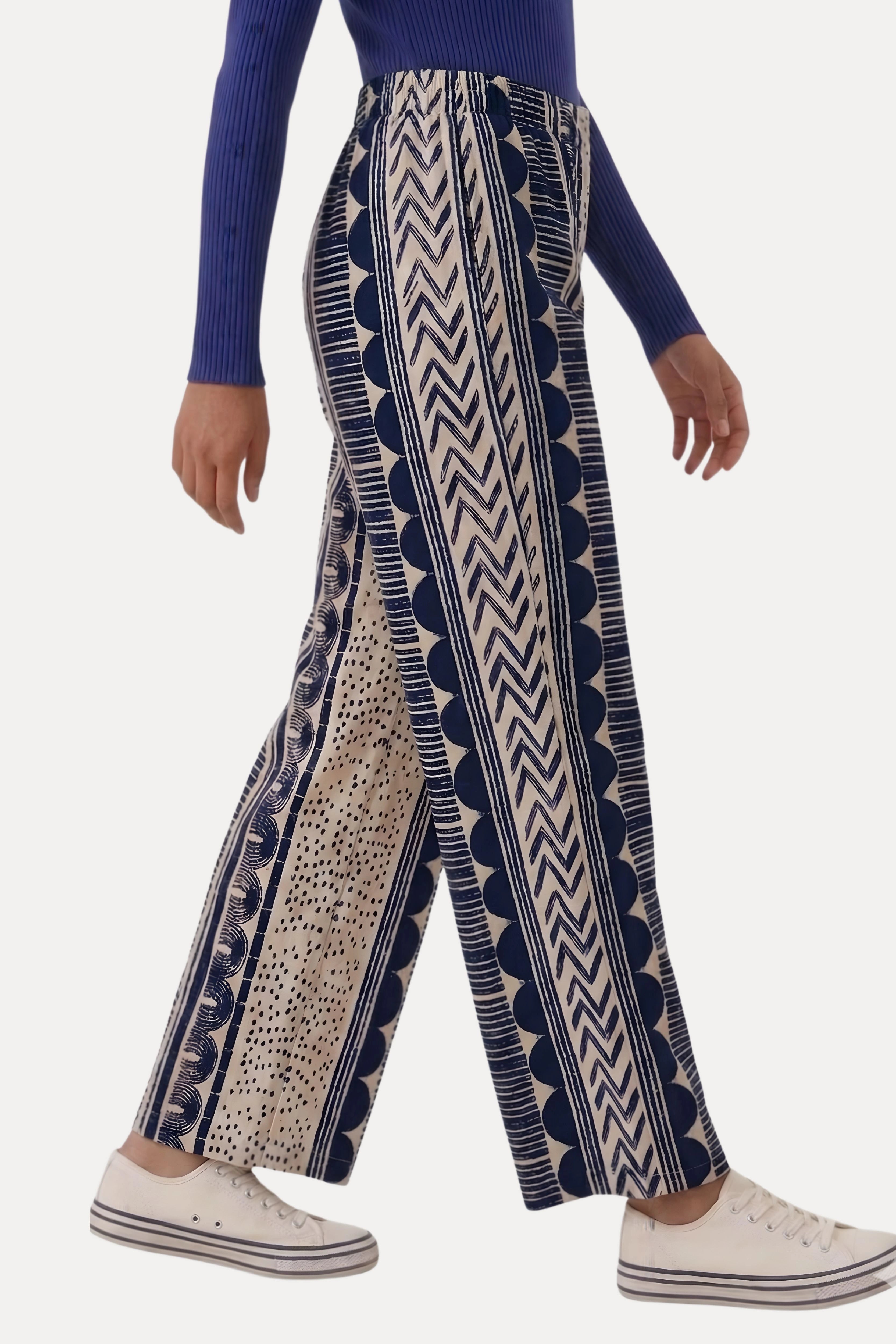 Blue Abstract Print Viscose Lower