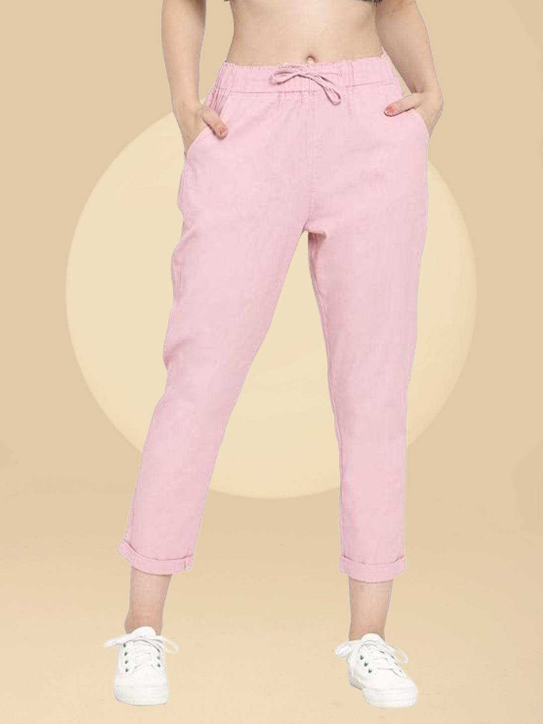 Pink Cotton Ankle Length Lower