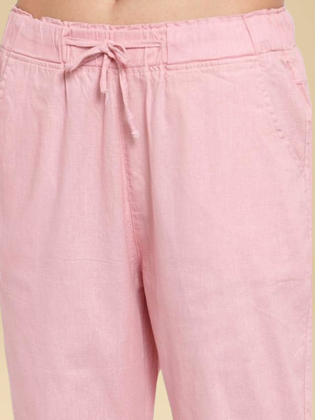 Pink Cotton Ankle Length Lower